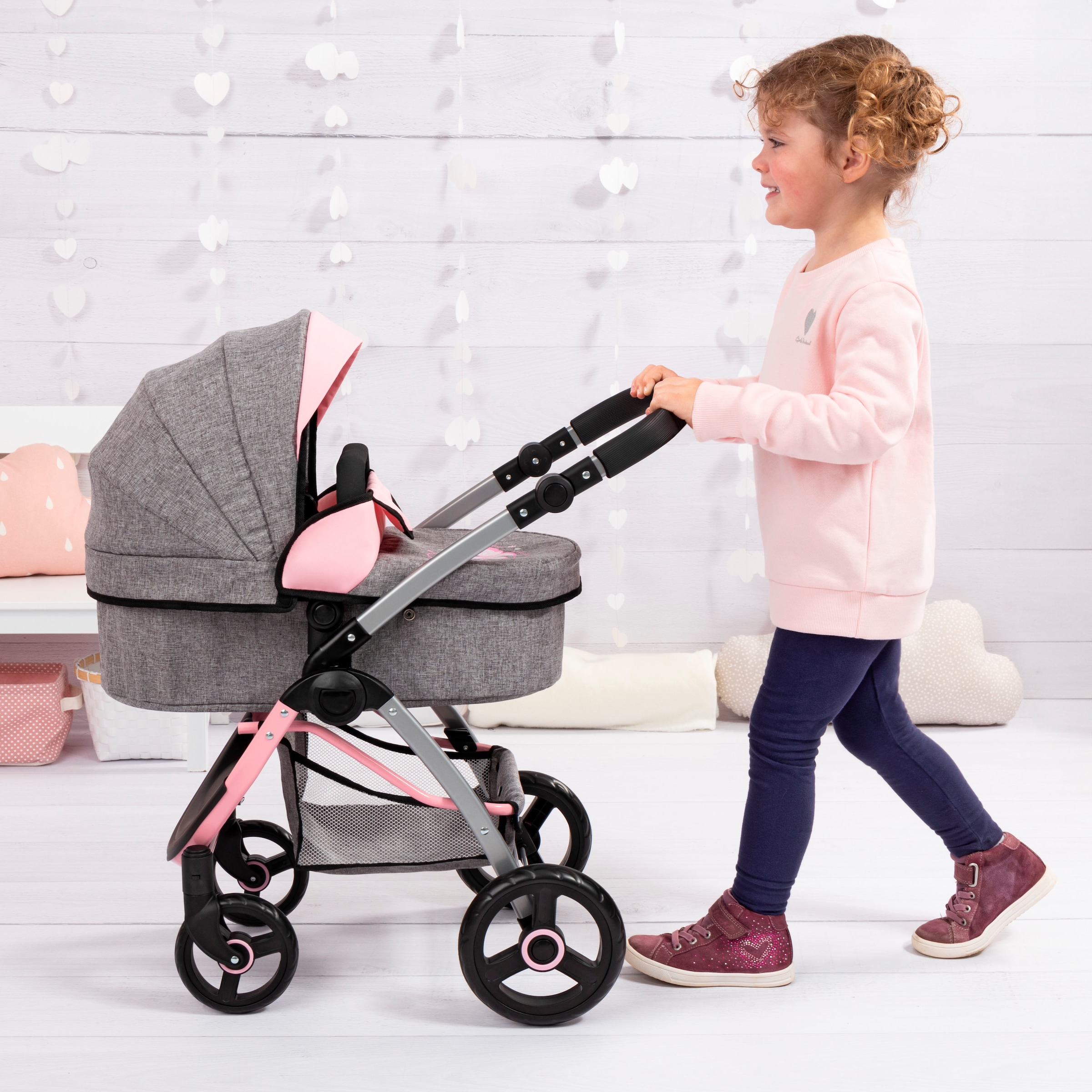 Bayer Poussette de poupée combinée »City Max grau/rosa« mit Wickeltasche