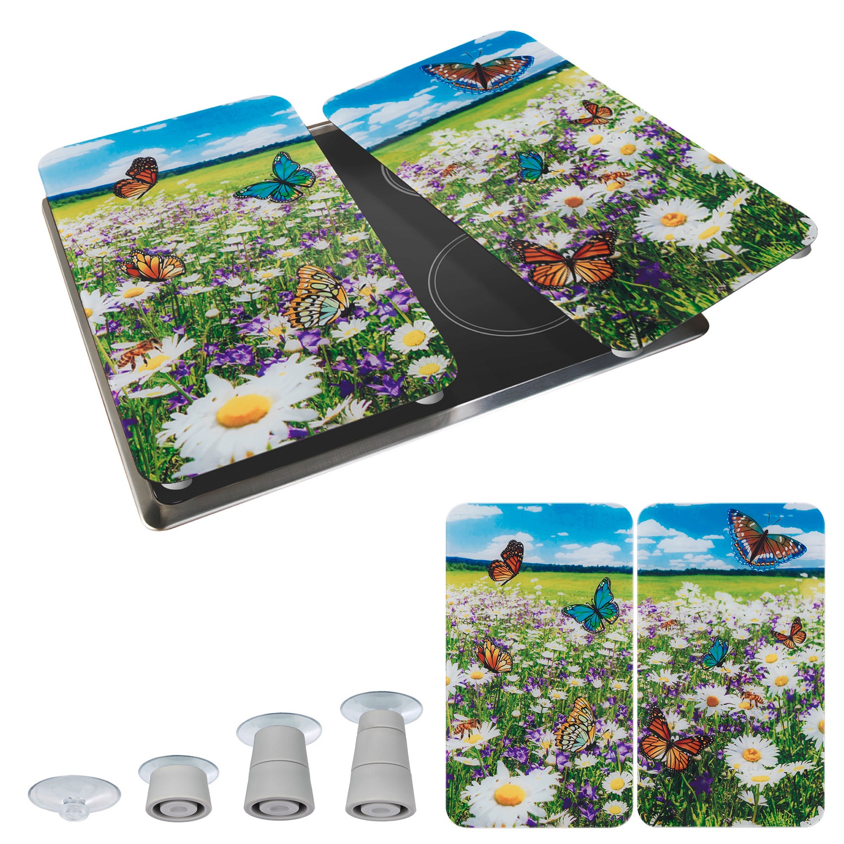 WENKO Herd-Abdeckplatte »Universal Modell Sommerwiese« Herdabdeckung für alle Herdarten, kratzfest, mit rutschfesten Füssen