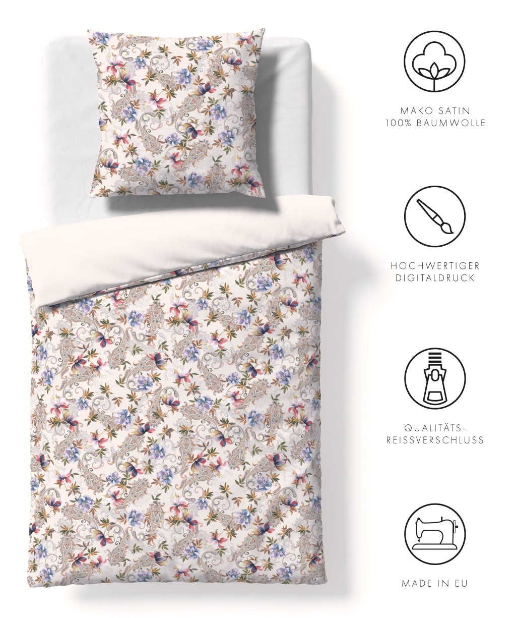 fleuresse Wendebettwäsche »Bed Art S« 2 Stk. Mako Satin 100% Baumwolle mit Reissverschluss