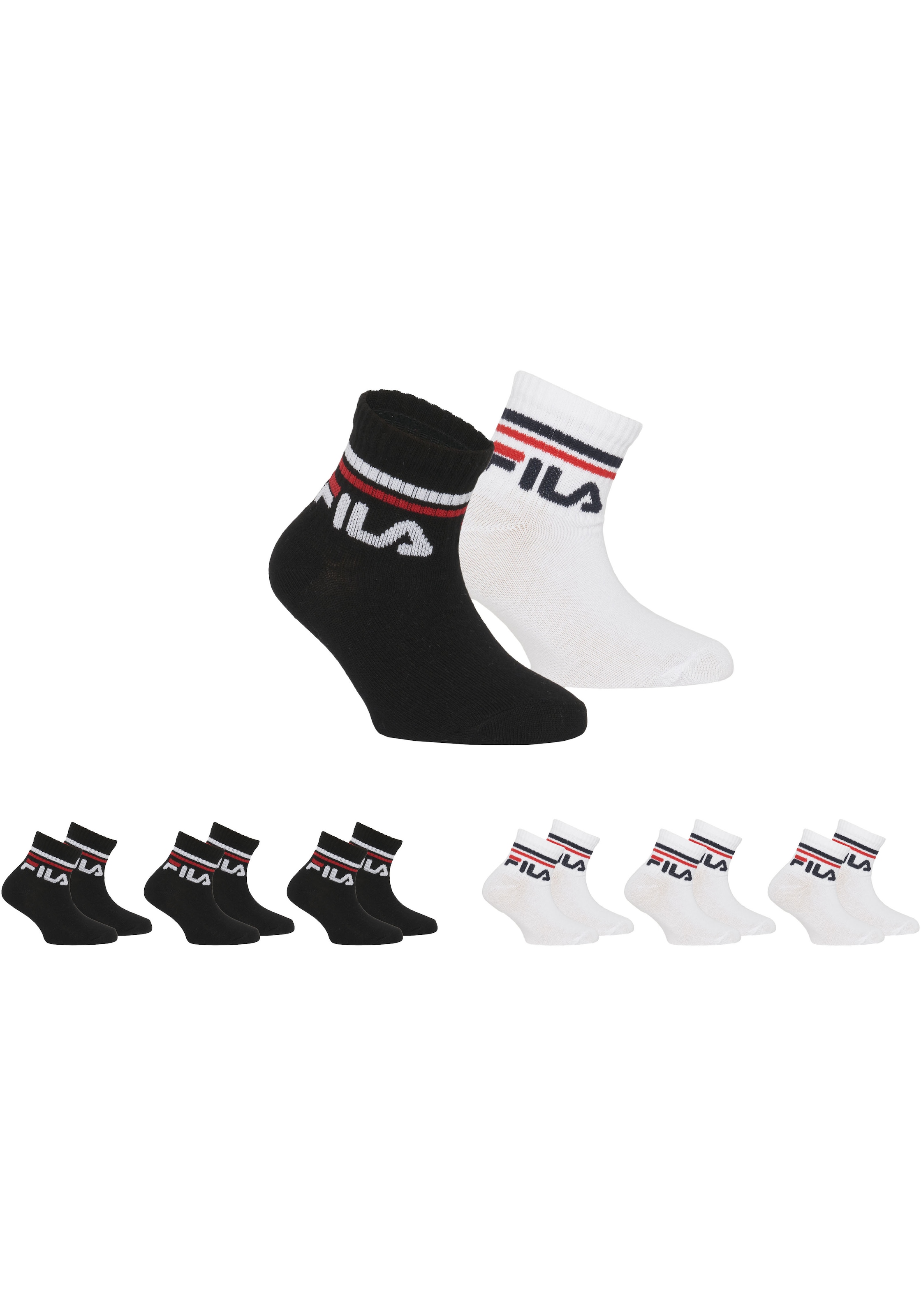 Fila Kurzsocken »JUNIOR UNISEX QUARTER PLAIN SOCKS« 6 Paar tlg. mit eingestricktem Logo im Bündchen, Kindersocken