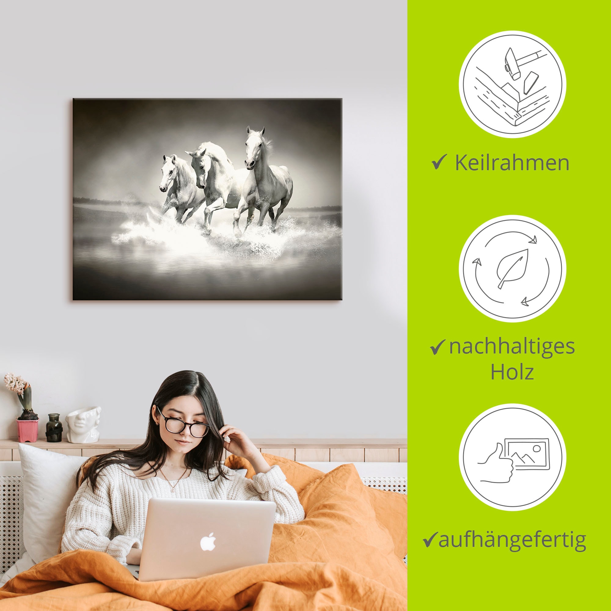 Artland Leinwandbild »Herde von weissen Pferden« Haustiere 1 Stk. tlg. auf Holzrahmen gespannt
