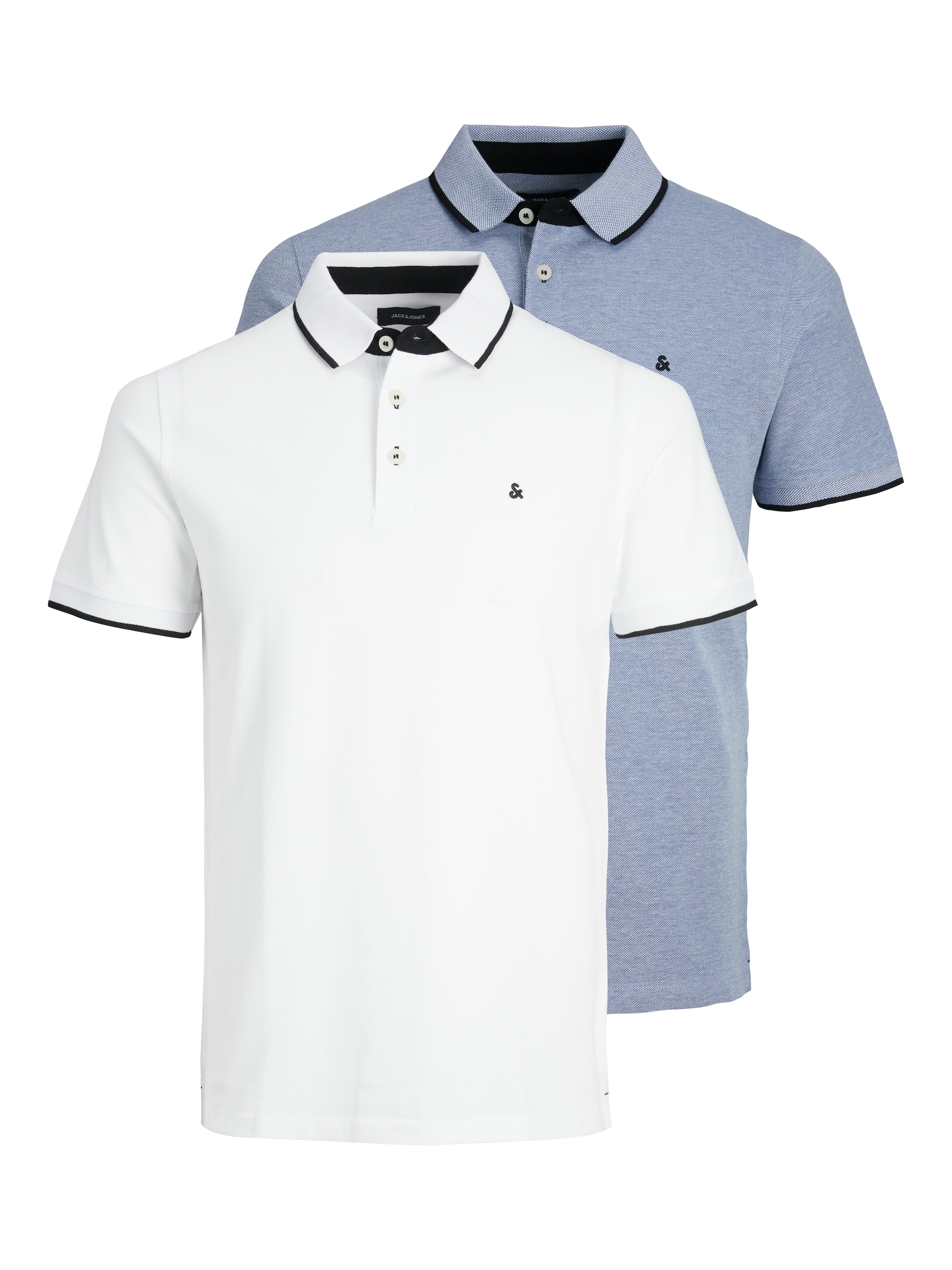 Jack & Jones Polo »JJEPAULOS im Doppelpack mit Logostickerei und Komfort« Packung, 2er-Pack, 2 cuis unifarben mit Farbeinsatz, modisch, schmal, Baumwolle, Polokragen