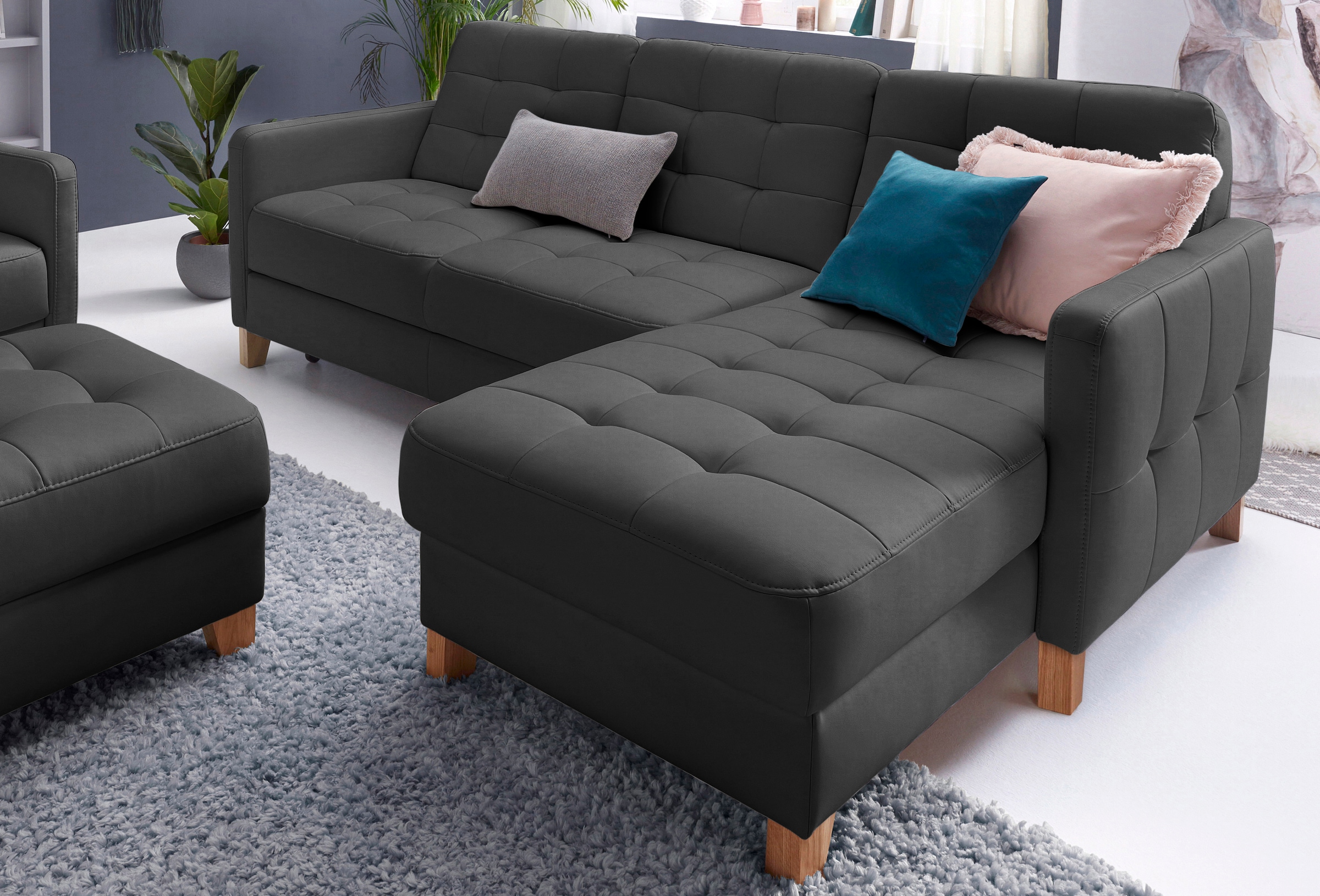 exxpo - sofa fashion Canapé d'angle »Elio, kompakt, bequem & zeitloses Design, Breite 217cm, L-Form« wahlweise mit Bettfunktion