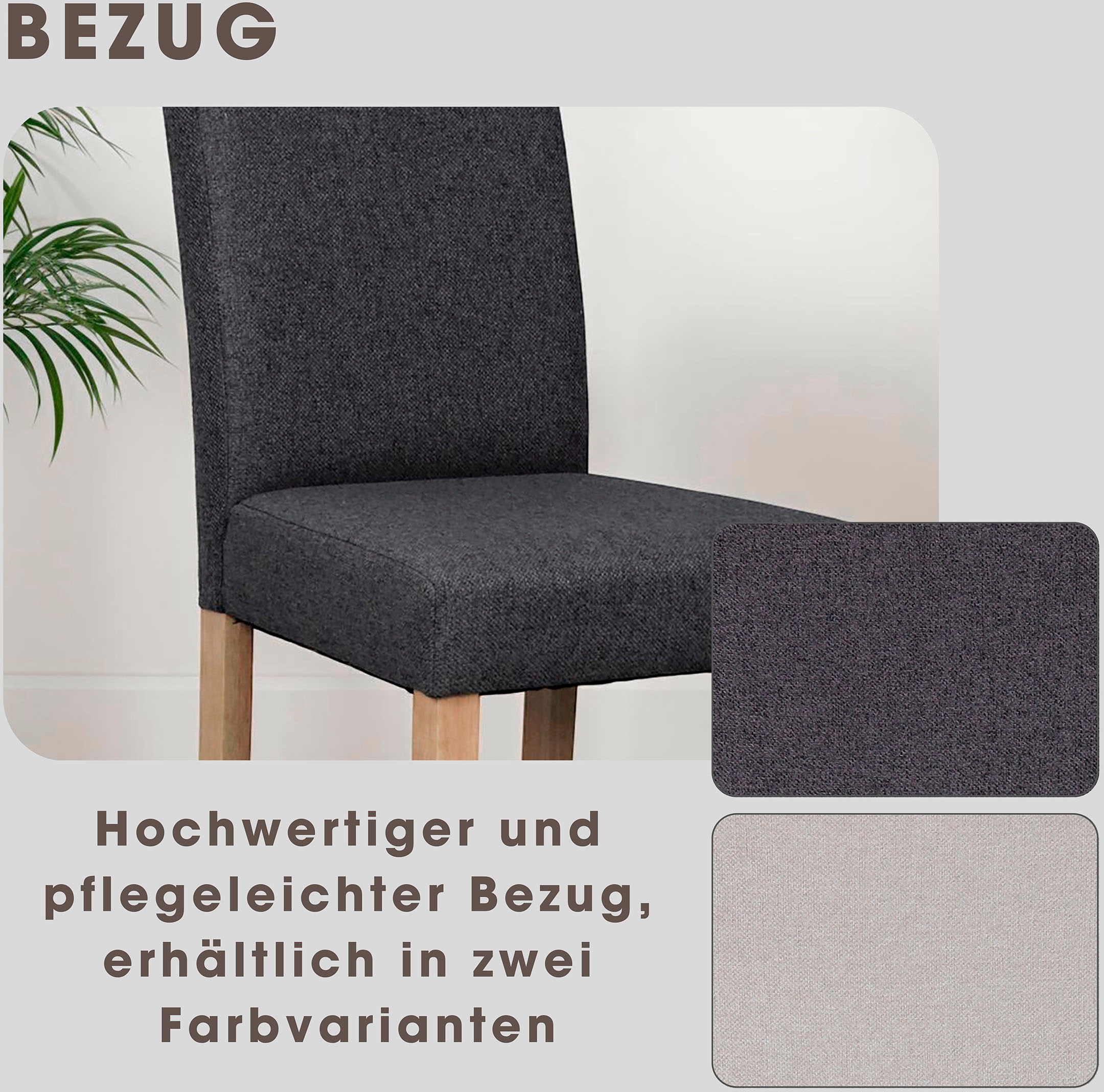 byLIVING Chaise de salle à manger »Elias« (Ensemble) 2 cuisavec structure en bois massif et rembourrage en mousse confortable