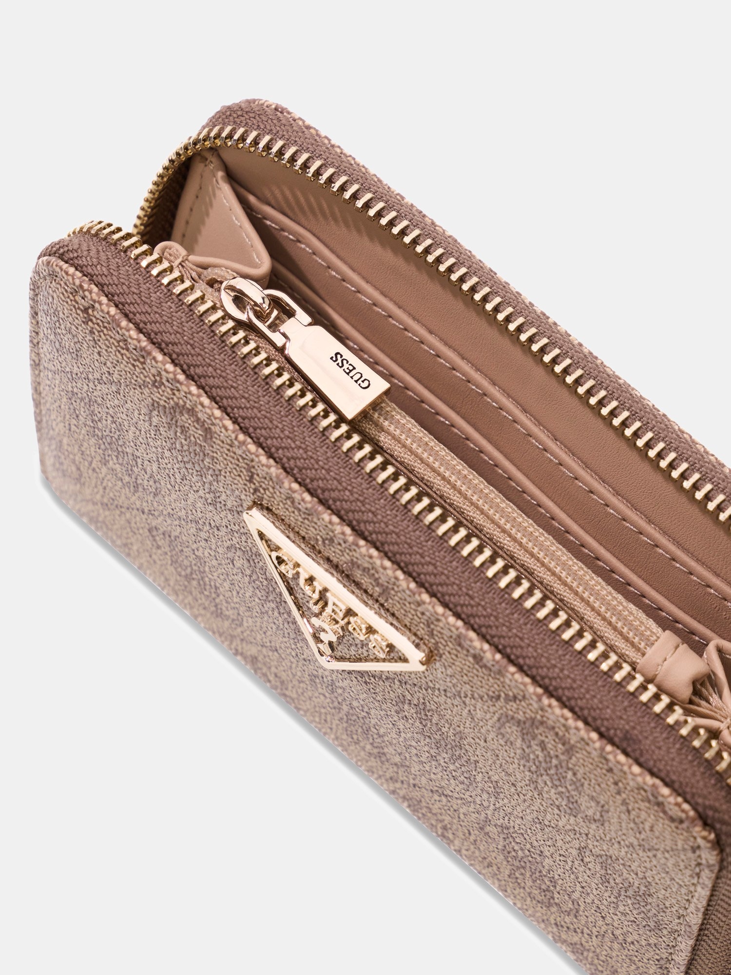Guess Porte-monnaie »LAUREL II SLG MED ZIP AROUND« Portefeuille pour femme, porte-monnaie, poche monétaire avec logo triangulaire
