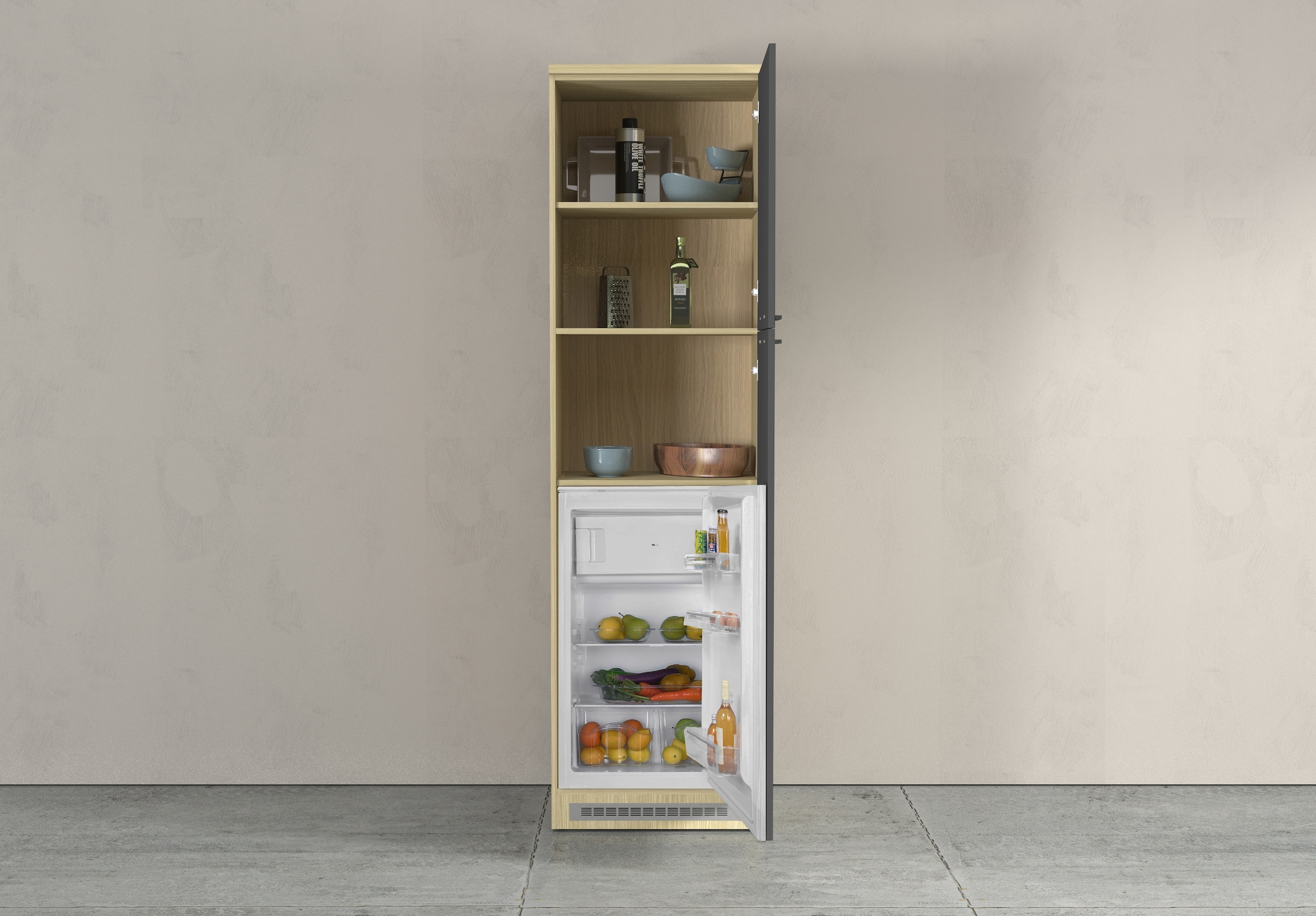 KOCHSTATION Armoire réfrigérée encastrable »Luna, Kühlschrank-Umbau, Einbauschrank für Kühlschrank, Made in Italy« B/T/H: 60×60×214,5 cm, für zwei Kühlschrankhöhen vorbereitet