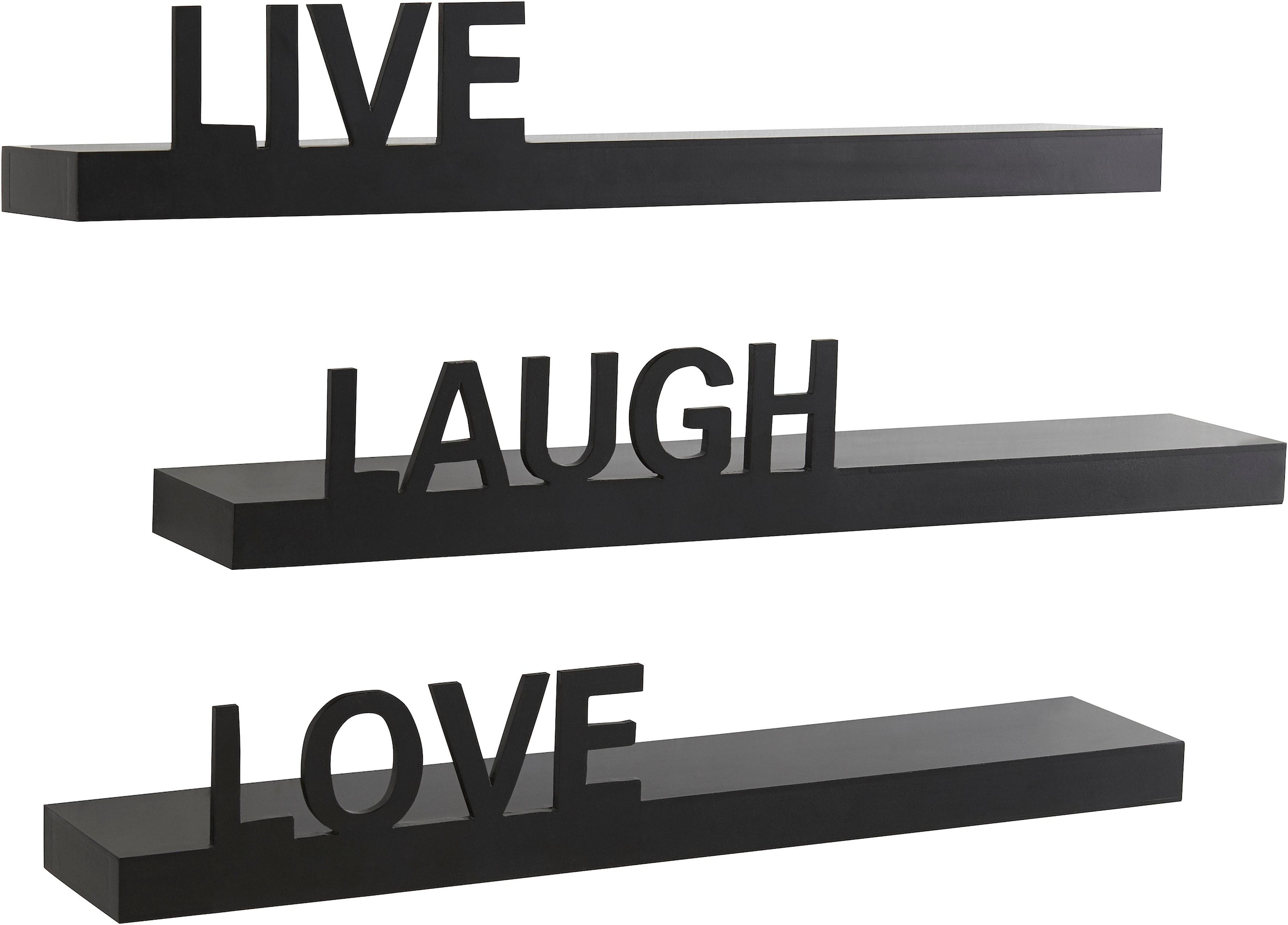 my home Deko-Wandregal »Live - Love - Laugh« Set, 3-tlg. Set, 3 Stk. tlg. Dekoregal, Wanddeko, mit Schriftzug
