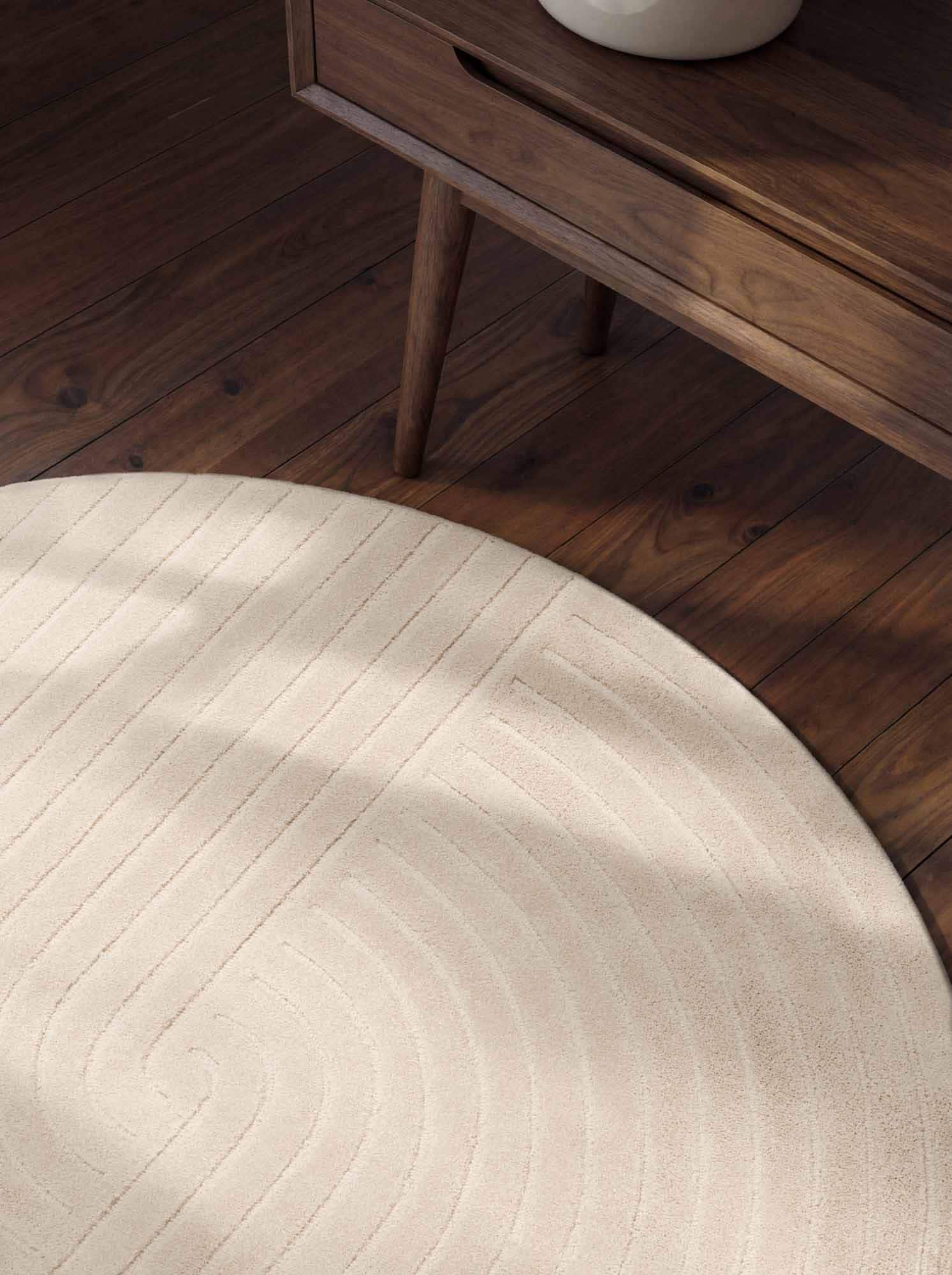 vikosa Tapis en laine »Arcura« Rond 15 mm Höhe Wolle Handgemacht, Hoch-Tief-Effekt, Geometrisches Linien Wellendesign