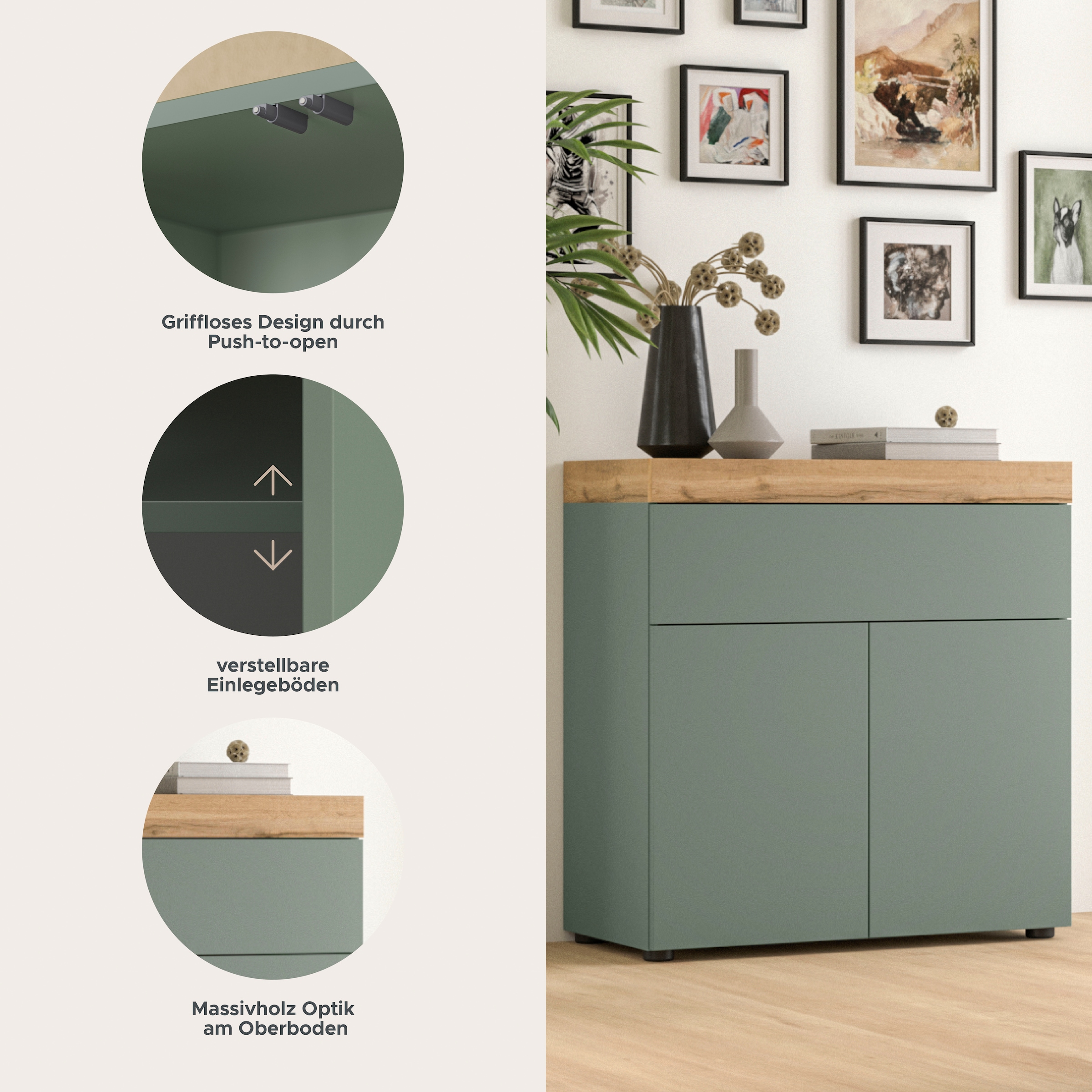 GOODproduct Kommode »MAMBO, Breite 77cm, 2 Türen, 1 Schubkasten, push-2-open« 2 farbige Ausführung, in verschiedenen Farben erhältlich, 1 Stk. tlg. Kommode, Anrichte, Wohnzimmer, Schlafzimmer