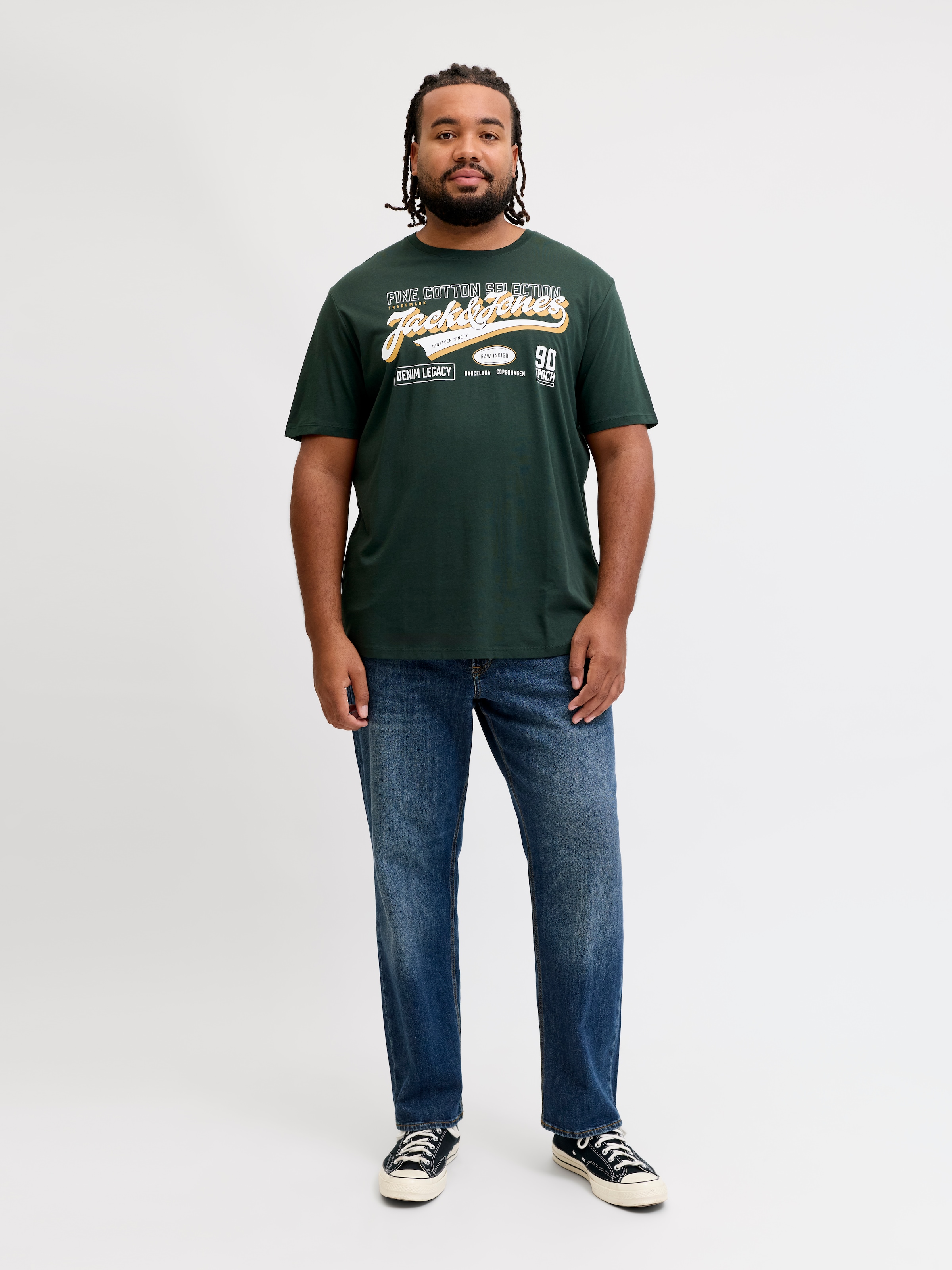 Jack & Jones PlusSize T-shirt »JJELOGO TEE SS O-NECK 2 COL AW26 SN PLS« en pur coton, avec bord droit au corps, en taille plus