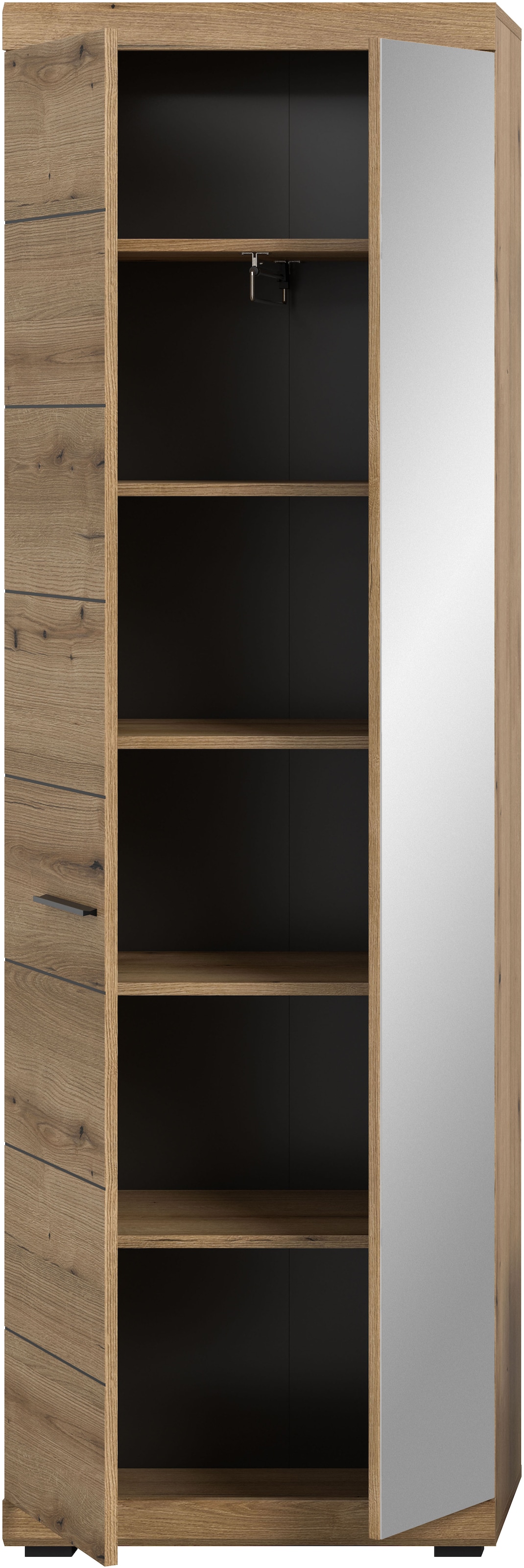 INOSIGN Garderobenschrank »SIENA, Höhe 197cm, 2 Türen,  4 Einlegeböden, ausziehbare Kleiderstange« hochwertige Rillenfräsung in MDF Front, 1 Stk. tlg. Stauraumschrank, Flurschrank, Dielenschrank