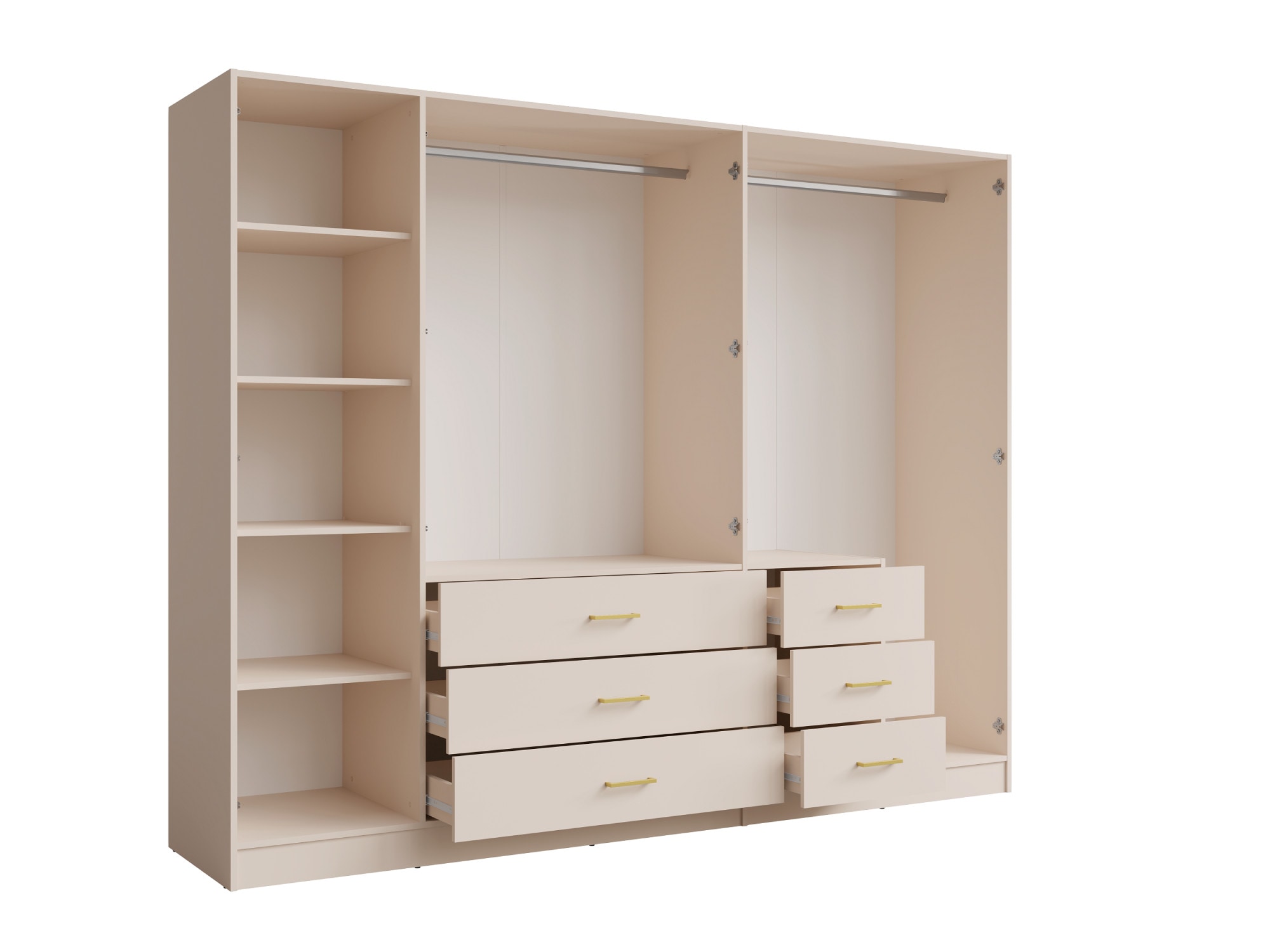 Home affaire Armoires à vêtements »KOS Garderobe mit 6 Schubladen, Kleiderstange, 5 Einlegeböden, Spiegel« Kleiderschrank mit 5 Türen, goldenen Griffen, Masse B/H/T 250/200/58 cm