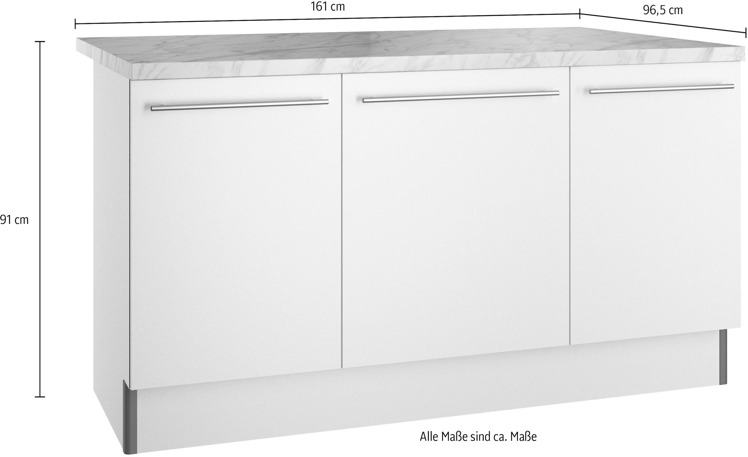 KOCHSTATION Ilot de cuisine »KS-Bern2« Stellmasse 161 x 96,5 cm, mit durchgehender Arbeitsplatte als Theke