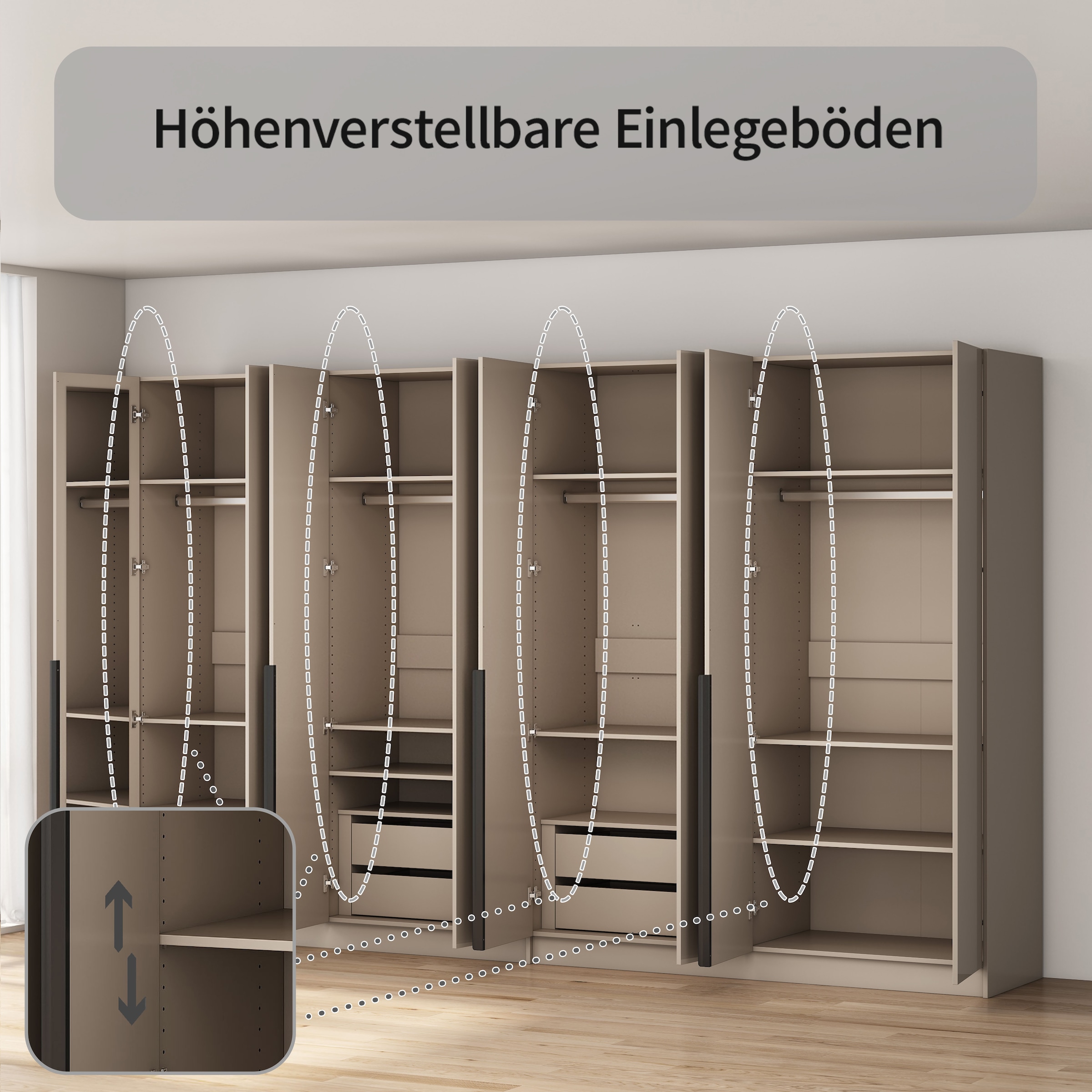 GOODproduct Kleiderschrank »Annor Schlafzimmerschrank Breite 323 cm hochglanz Schrank Garderobe« Drehtürenschrank mit perfekter Innenausstattung - elegante Türgriffe