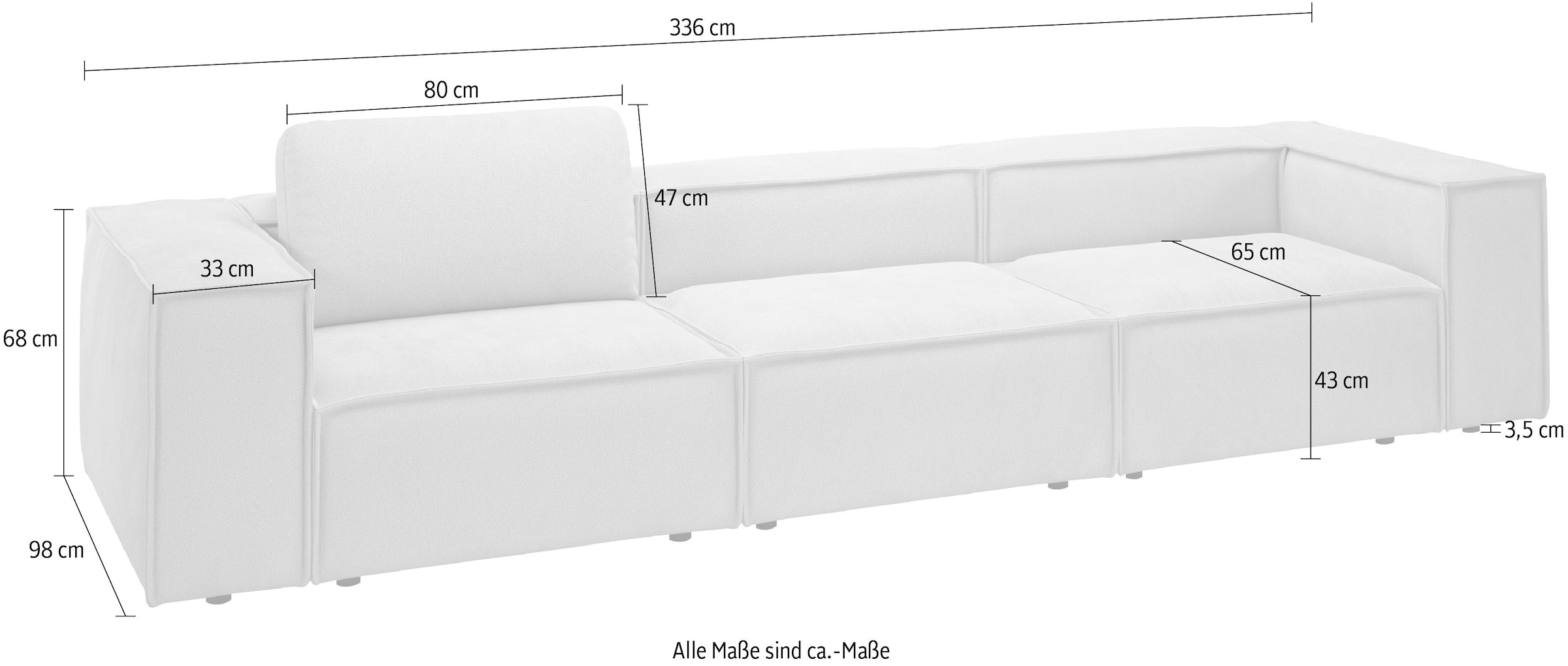 Home affaire 3,5-places »Watertown, modernes Big-Sofa XXL, 336 cm Breite, Japandi Design« énorme canapé design avec beaucoup d'espace & revêtements doux dans des couleurs tendance