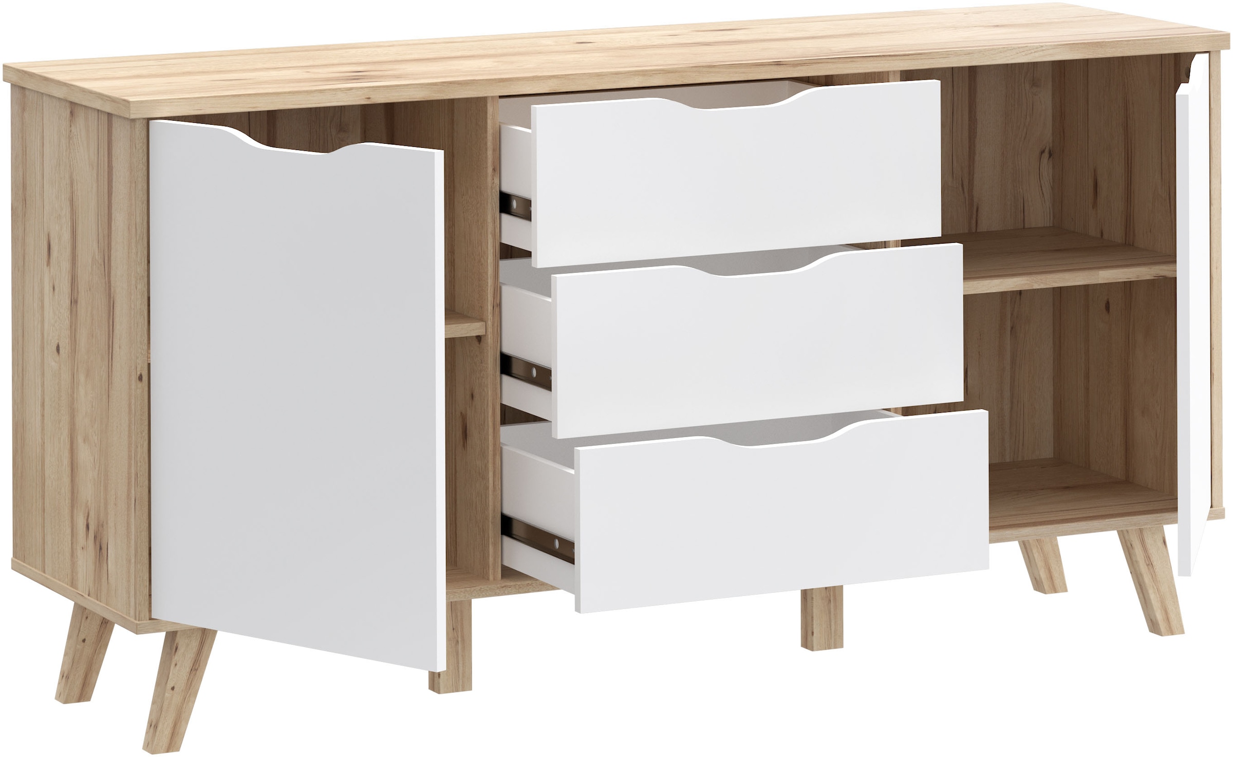 FORTE Sideboard »Vankka Anrichte« B/H/T 149,1/76,7/41,7 cm,  Sideboard , ca. 150 cm breit, Türen, Schubkästen,  Echtholzbeine