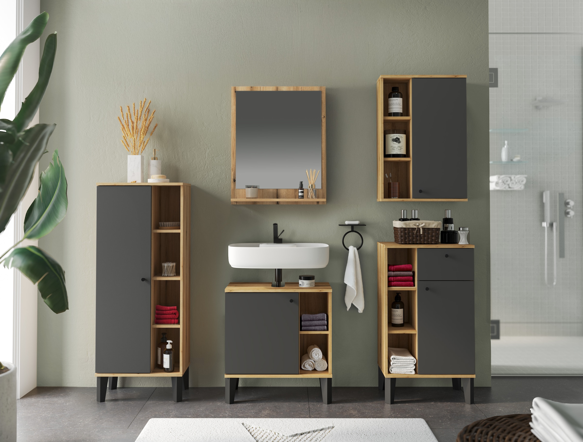 Home affaire Ensemble de meubles de salle de bain »OSLO, Bad im skandinavischen Design, 5-teiliges Badezimmer« Set, 5 cuis tlg.