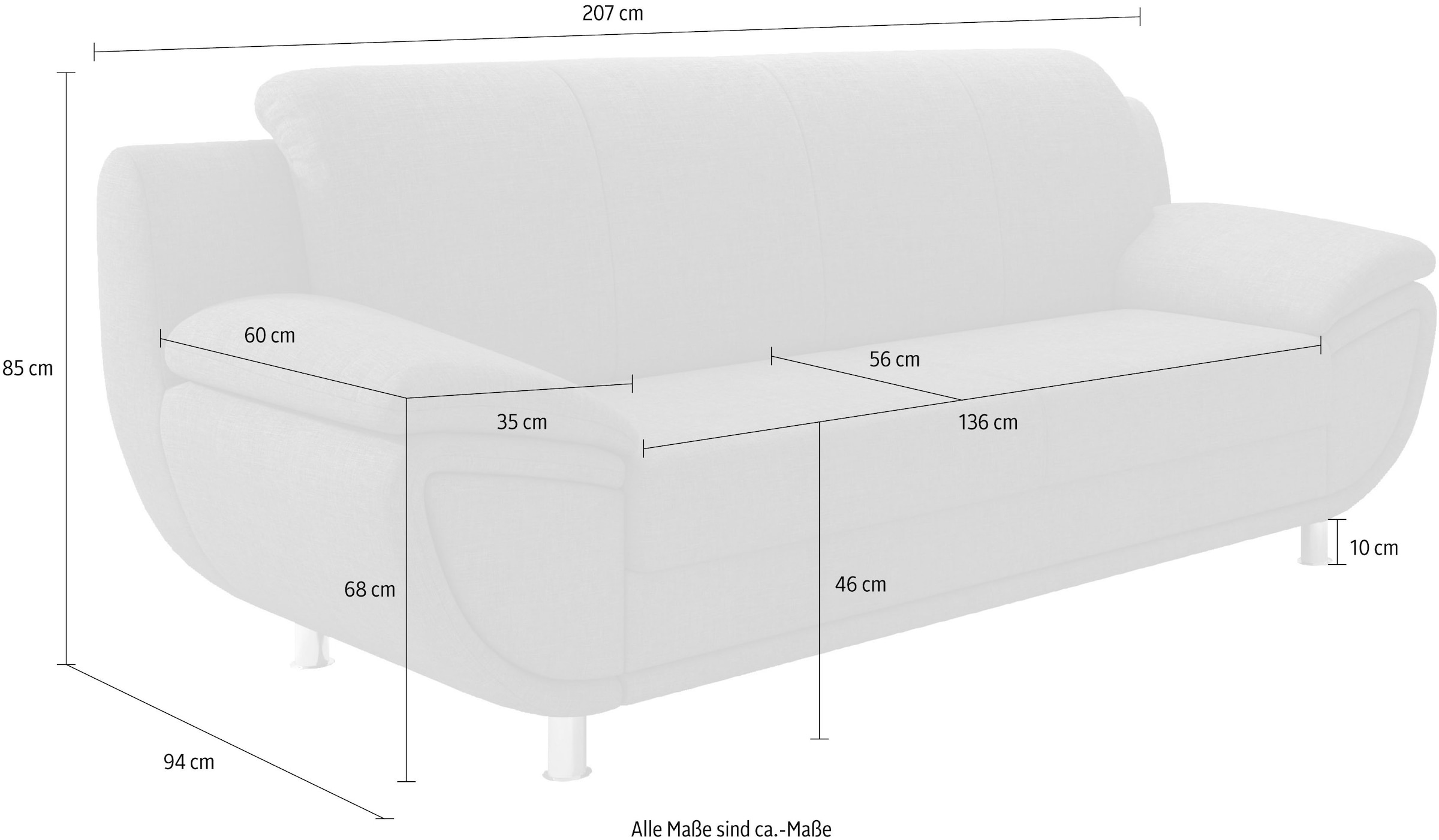 TRENDMANUFAKTUR 3-places »Rondo II zeitlos und bequem,« au choix avec ressorts confortables, avec accoudoirs extra larges