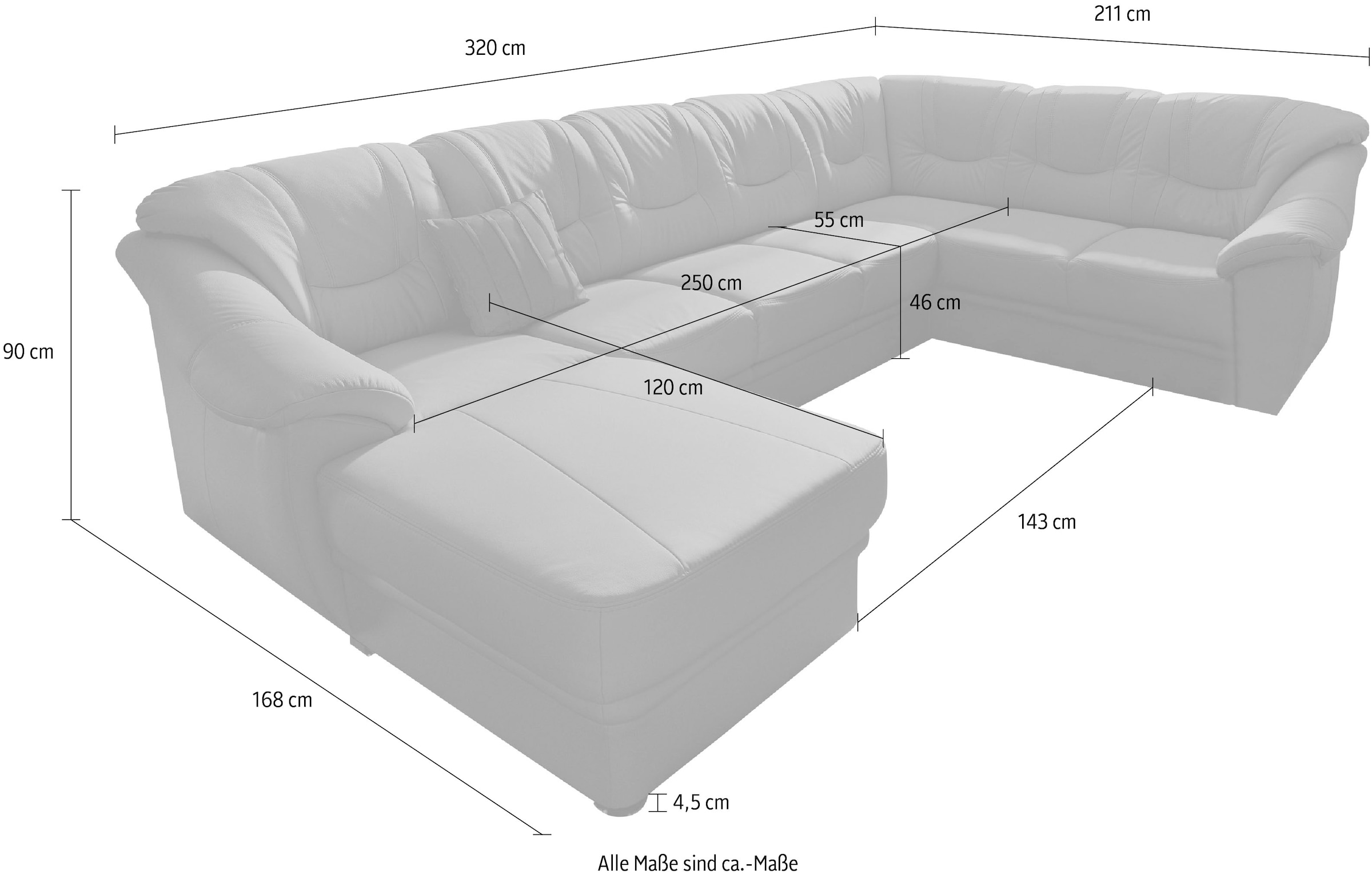 sit&more Wohnlandschaft »Savona U-Form, B: 320 cm« optional Bettfunktion, Federkern