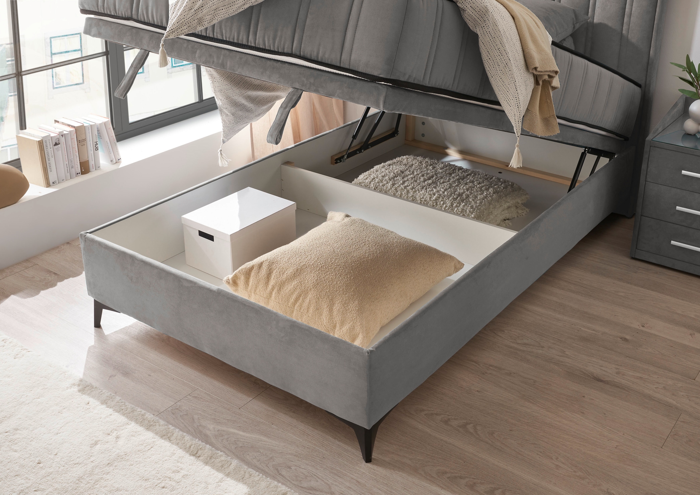 ED EXCITING DESIGN Lit de boxe »Monroe inkl. Bettkasten, erhältlich in den Breiten 120cm & 140cm« Duo-Matratze - feste Seite mit Kokosmatte