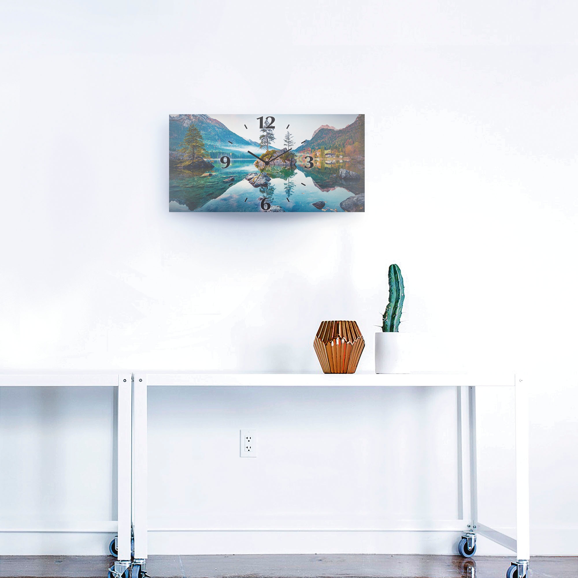 Artland Wanduhr »Herbstszene des Hintersee vor Alpen« wahlweise mit Quarz- oder Funkuhrwerk, lautlos ohne Tickgeräusche