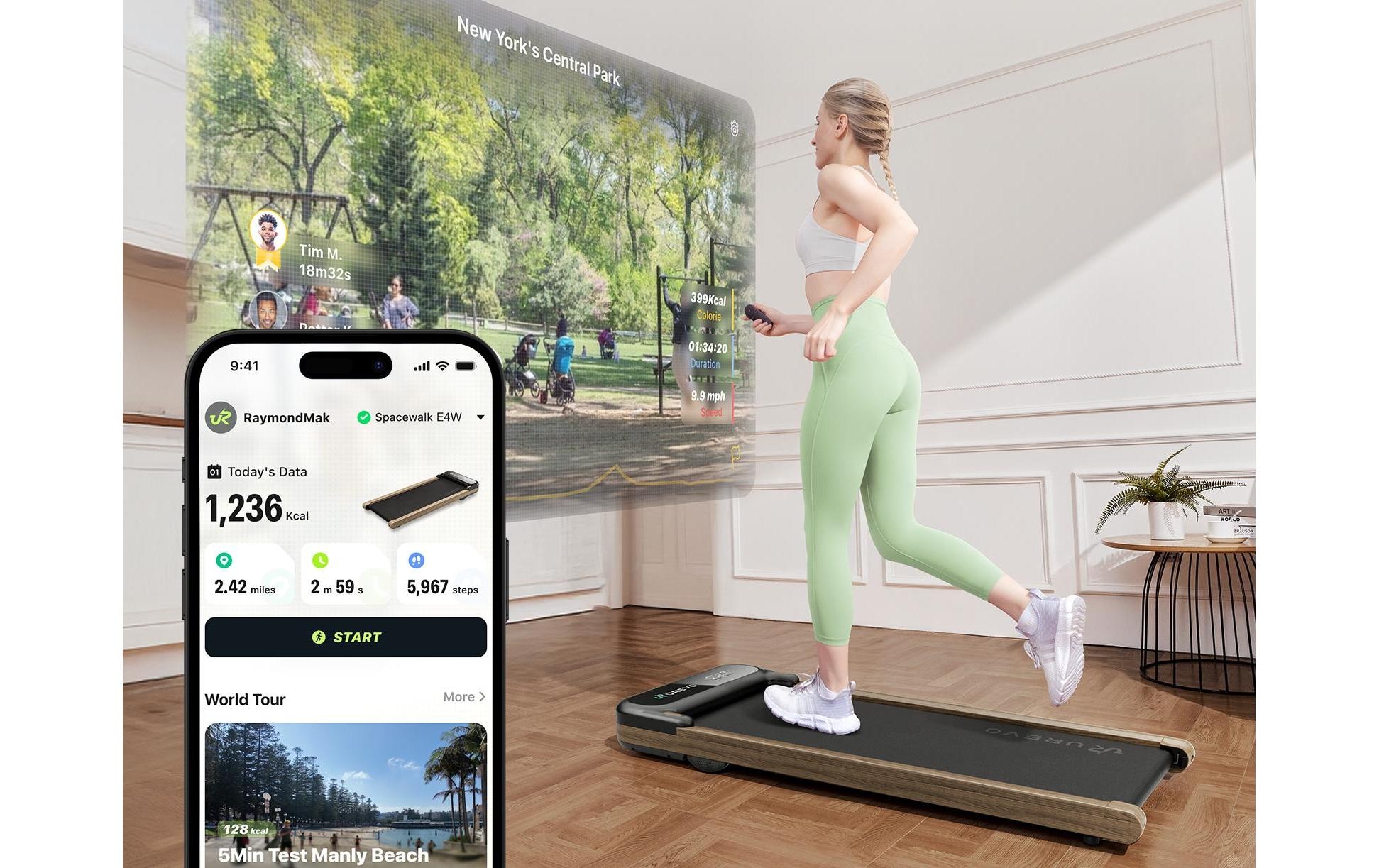   Tapis de course »Urevo SpaceWalk E4W« Messwerte: Schritte, Distanz, Geschwindigkeit, Kalorienverbrauch, Zeit