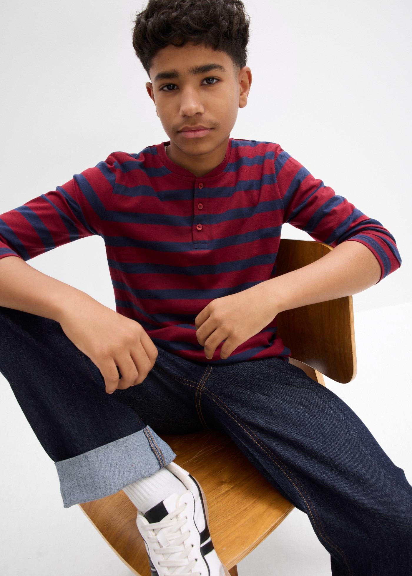 bonprix T-shirt Henleys Paquet,  pour garçons, en emballage pratique, en coton, coupe confortable