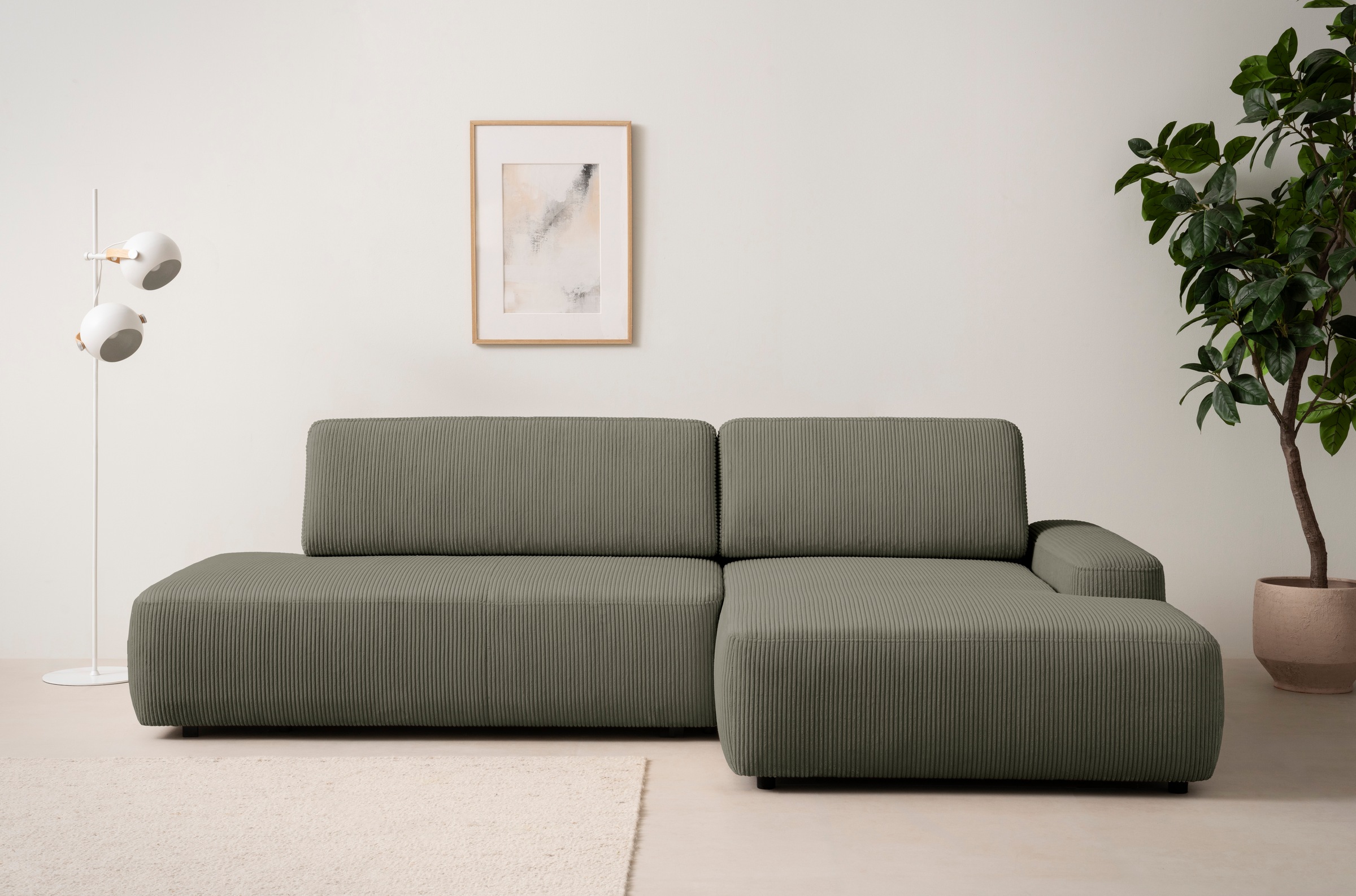 Home affaire Canapé d'angle »TORGE, Schlafsofa Cord, Samtvelours u. Strukur fein, Couch in L-Form« fonction couchage et coffre, surface de couchage : 210x125 cm, nouveau design