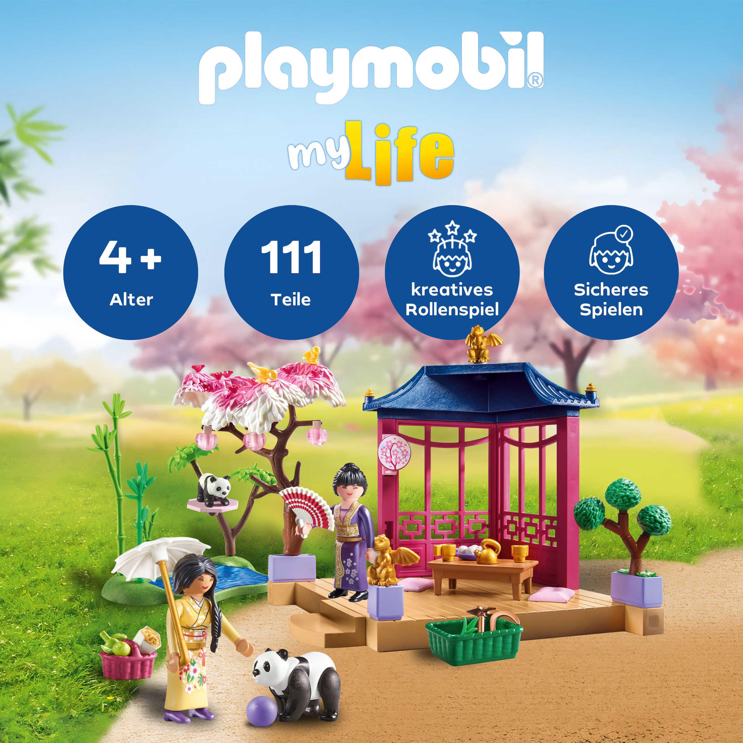Playmobil® Konstruktions-Spielset »Asiatischer Garten mit Pandafütterung (71762), Playmobil My Life« Made in Europe