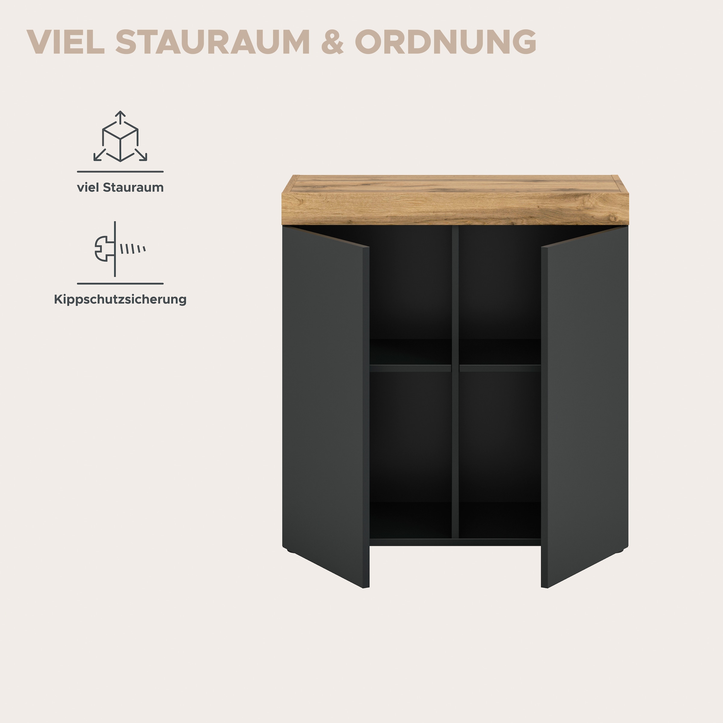 GOODproduct Commode »MAMBO, TOPSELLER!, Breite 77 cm, 2 Türen, 2 Einlegeböden« 1 cuis tlg. Commode, buffet, salon, chambre à coucher