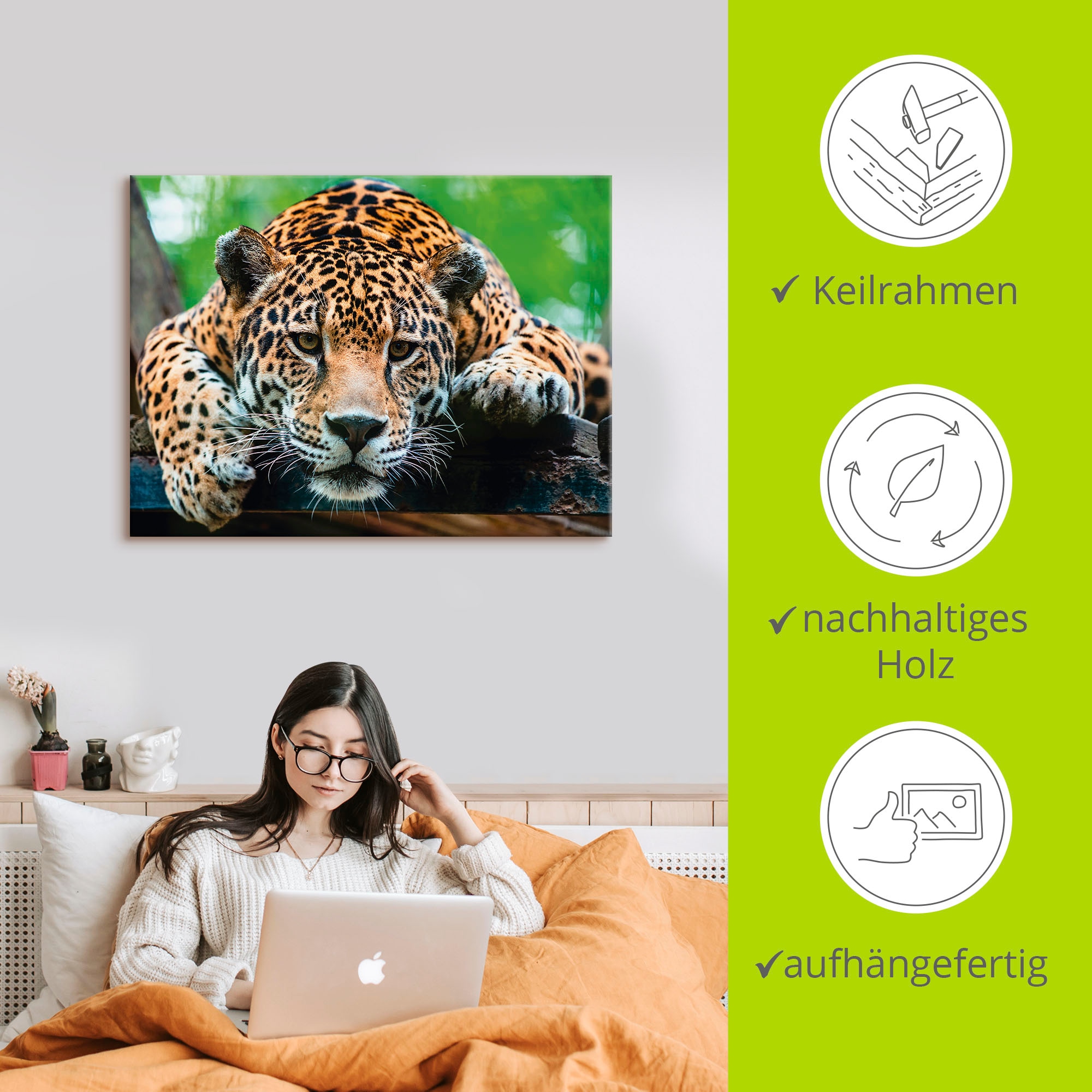 Artland Leinwandbild »Südamerikanischer Jaguar« Wildtiere 1 Stk. tlg. auf Holzrahmen gespannt