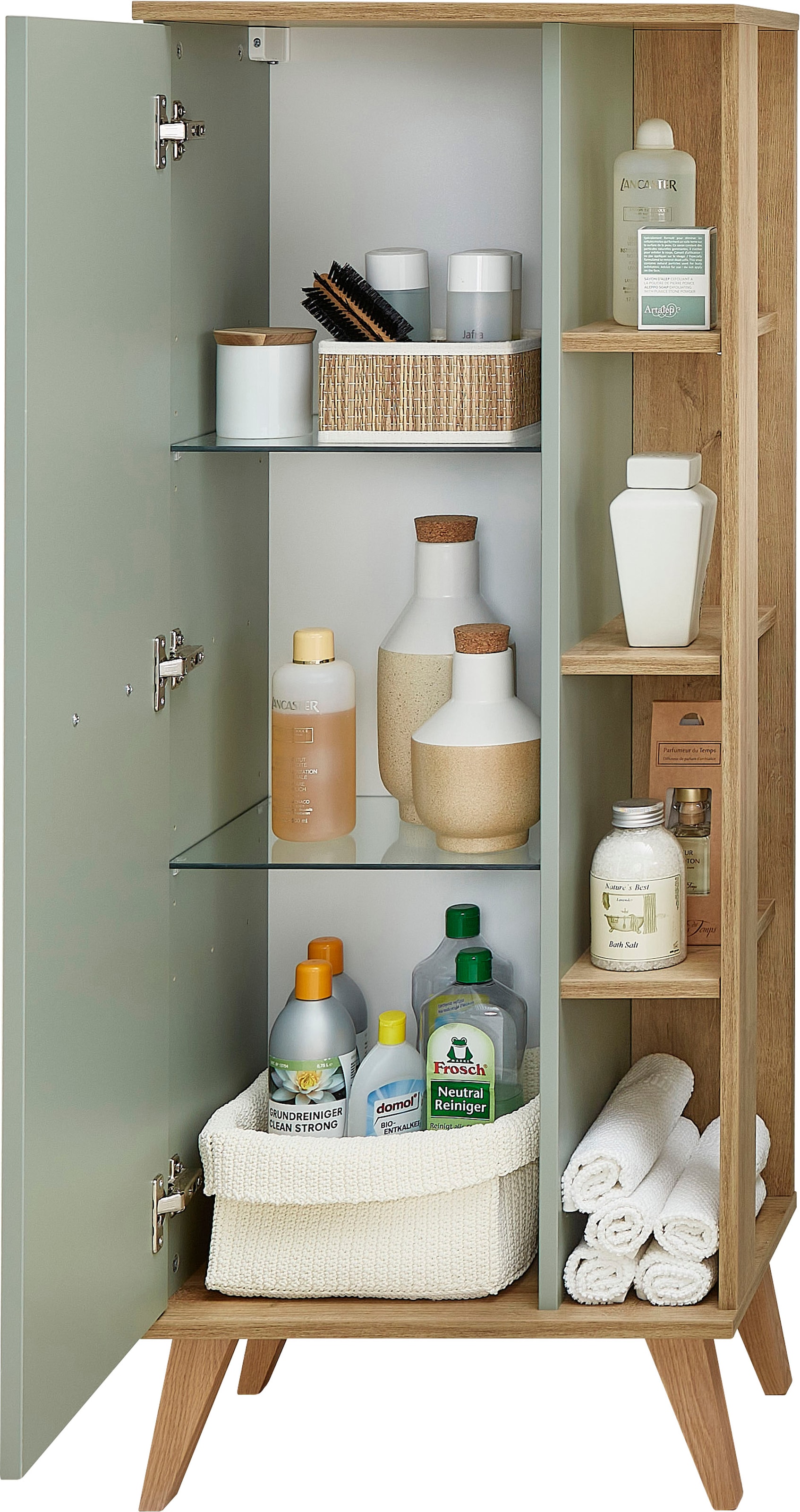 Saphir Midischrank »Quickset Badschrank 50,5 cm breit, 1 Tür, seitliche Ablagen« Badezimmer-Midischrank inkl. Türdämpfer, Griffe in Holz