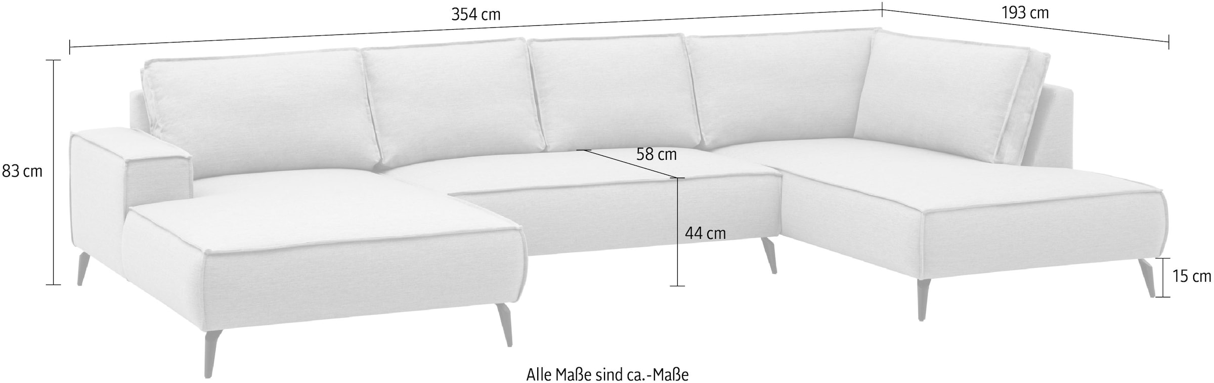 Home affaire Paysage de salon »TVINNU, moderne U-Form, Couch in Cord oder Webstoff in Leinenoptik« Recamiere rechts/links, schwarze Metallfüsse, bequeme Sitz-/Liegefläche