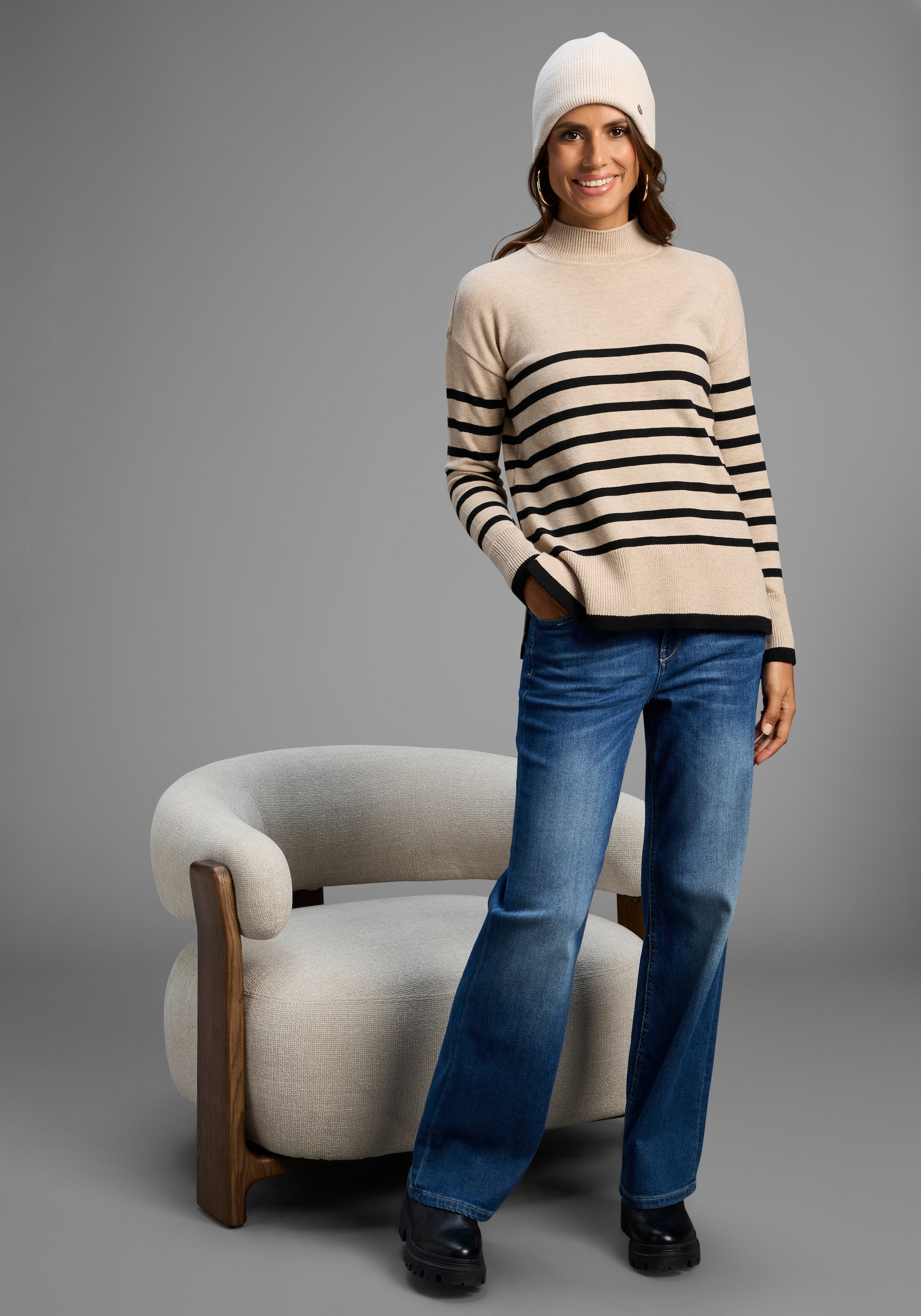 Laura Scott Pull à rayures kuscheliger Winterstrick mit seitlichen Schlitzen - NEUE KOLLEKTION
