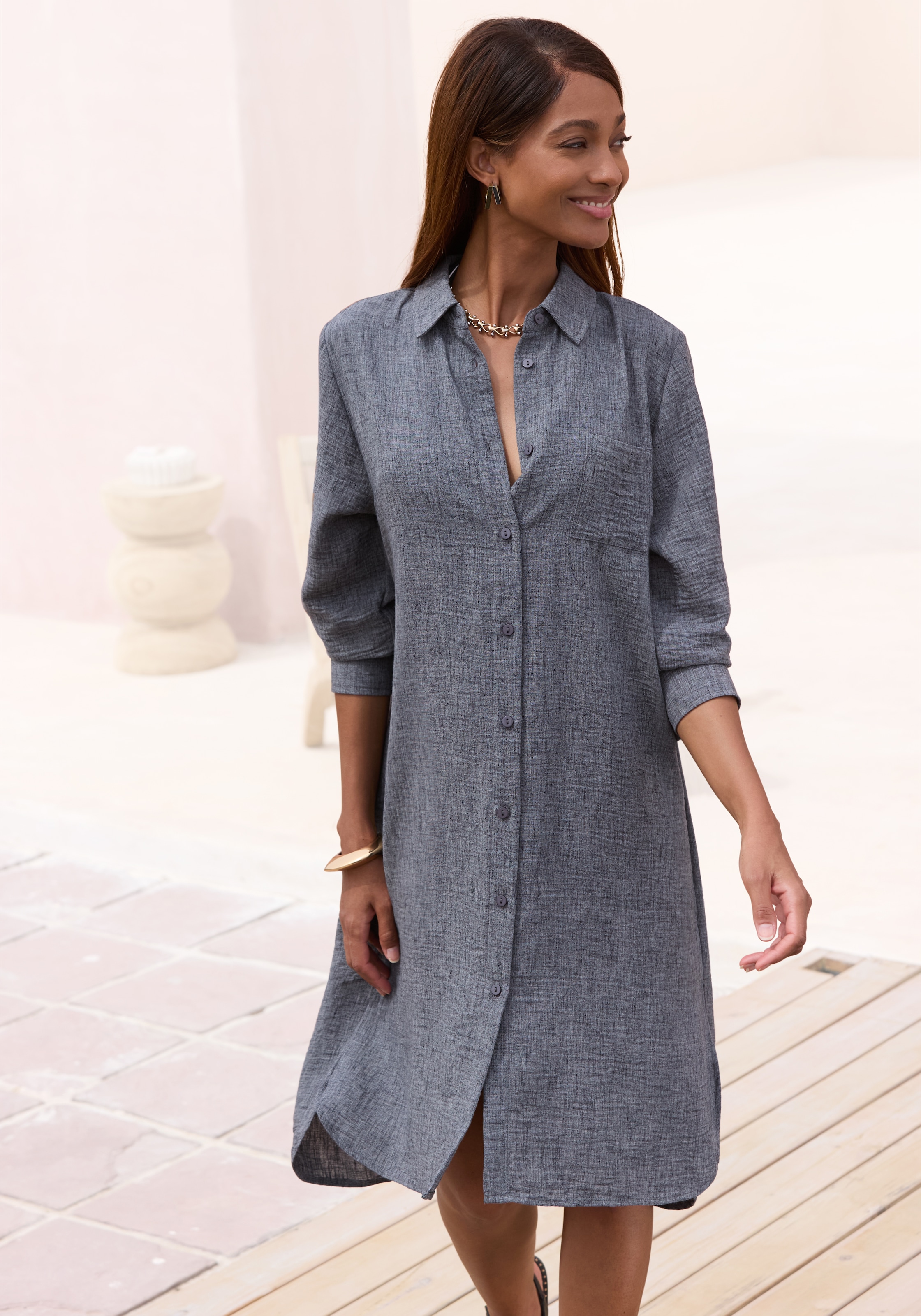 Buffalo Chemisier long robe de plage légère, robe d'été en qualité estivale légère