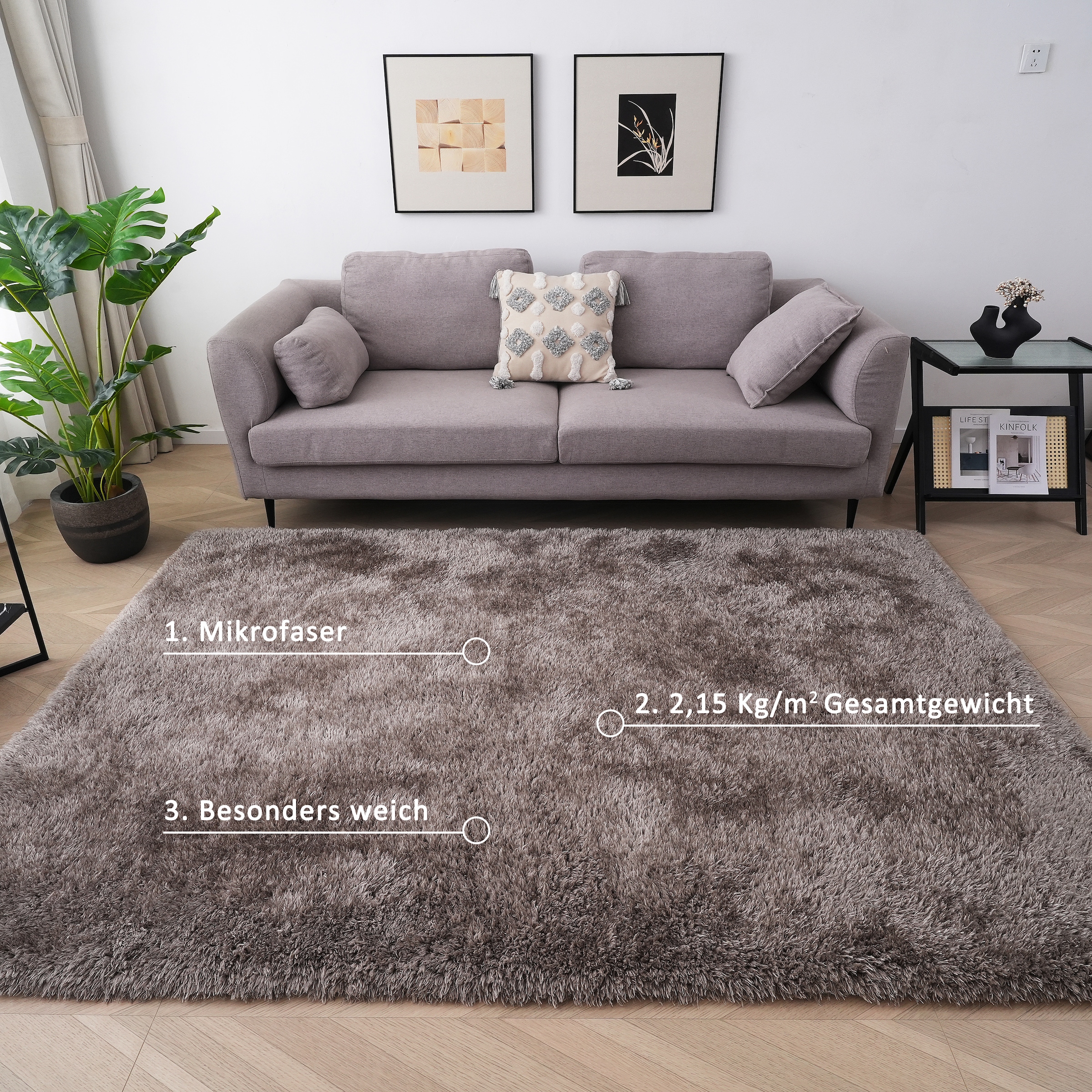 my home Tapis à poils longs »Micro Shaggy, aus weicher Mikrofaser« Rectangulaire 53 mm Höhe weich, flauschig, Uni-Farben, Wohnzimmer, Schlafzimmer, Kinderzimmer