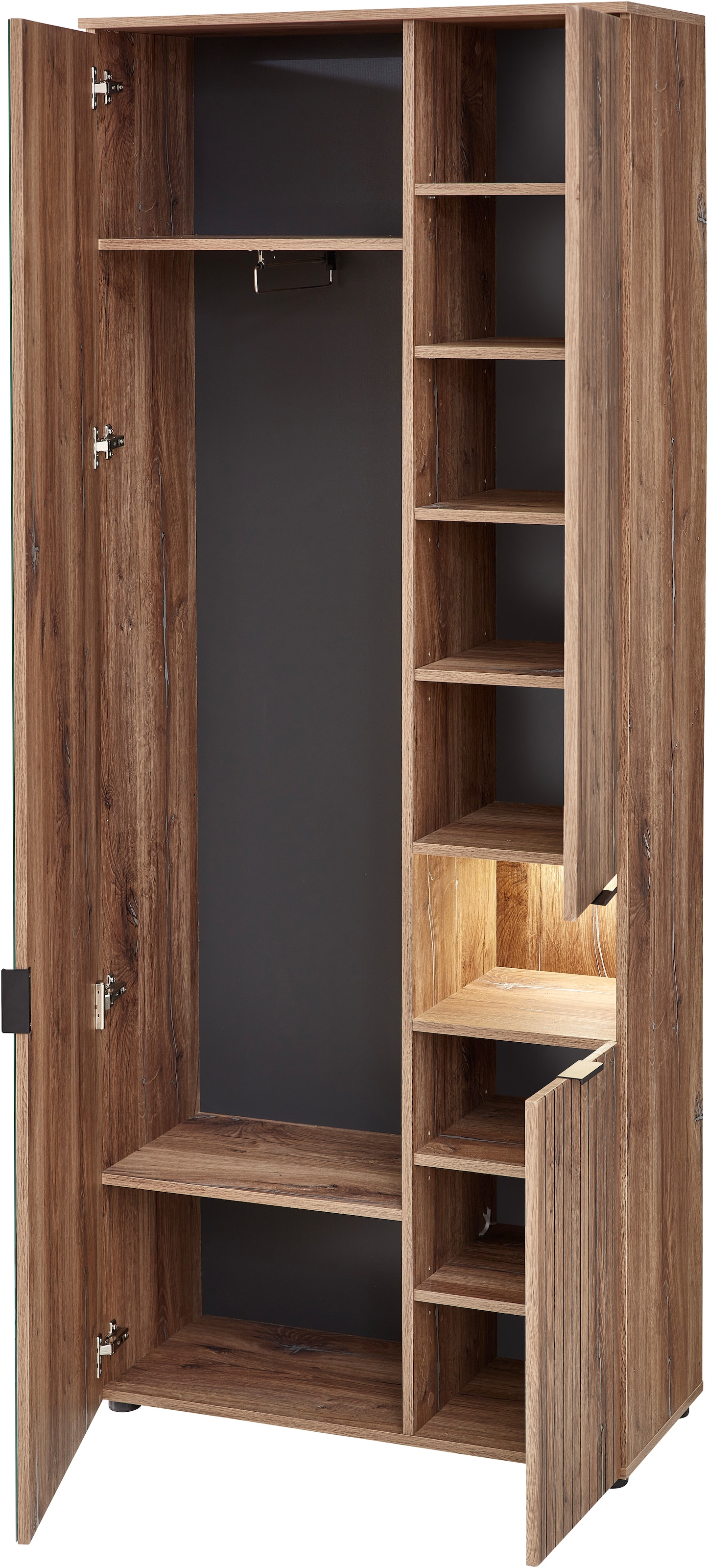 Innostyle Garderobenschrank »LINEA Garderoben Set,besteht aus 5 Typen, 266x204x38cm (B/H/T)« 5 Stk. tlg. Spiegeltür, 2 Holztüren,Led-Beleuchtung, Soft-Close,ABS-Schutzkanten