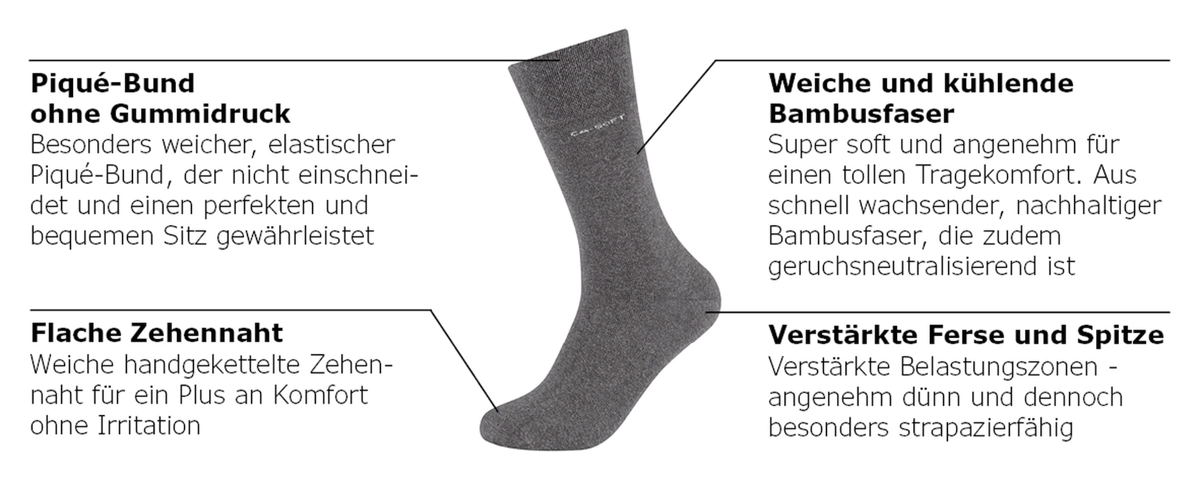 Camano Chaussettes longues »ca-soft« 4 Couple tlg. talon et pointe renforcés