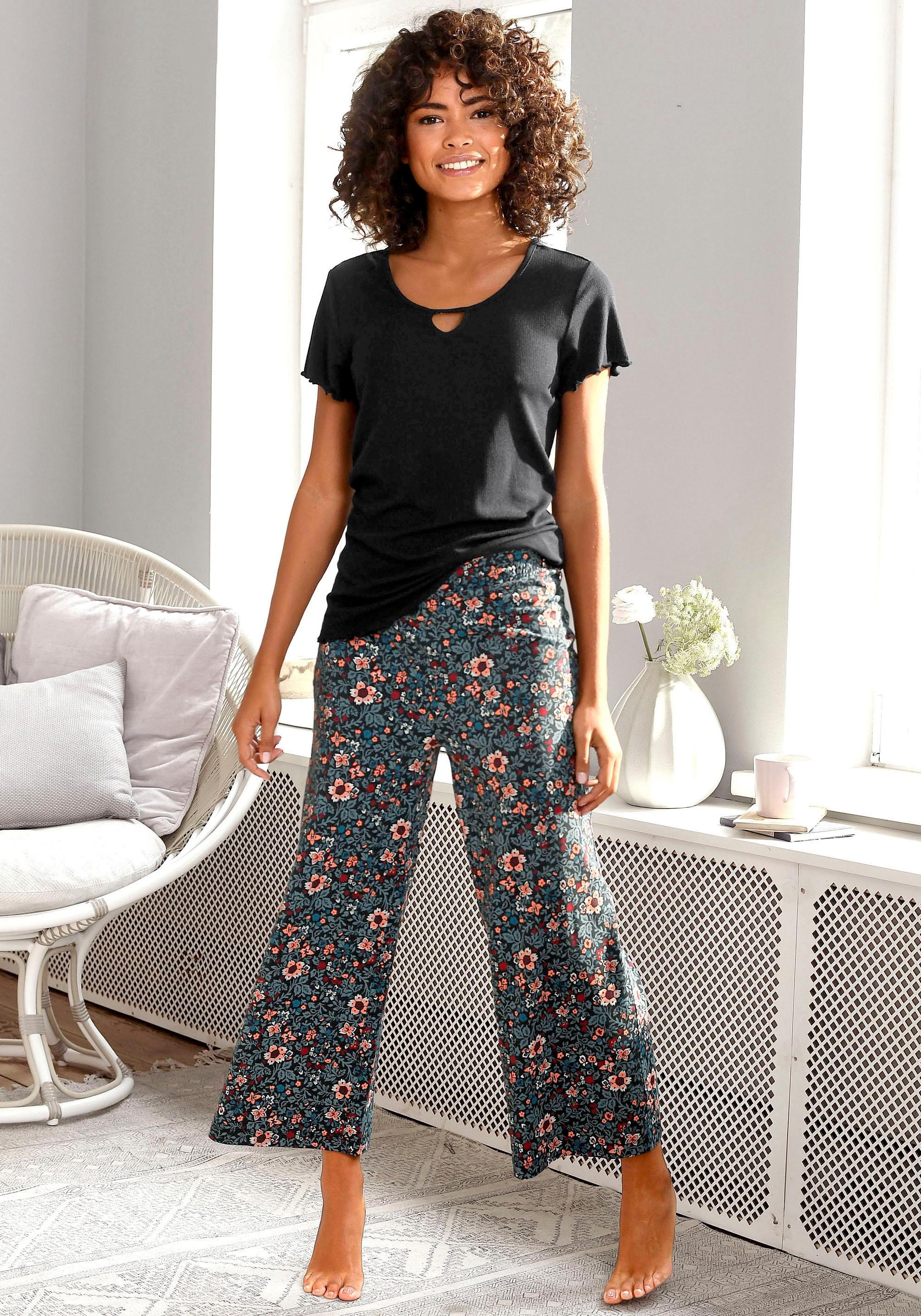 s.Oliver Haut de pyjama aus geripptem Stoff mit Kräuselsäumen