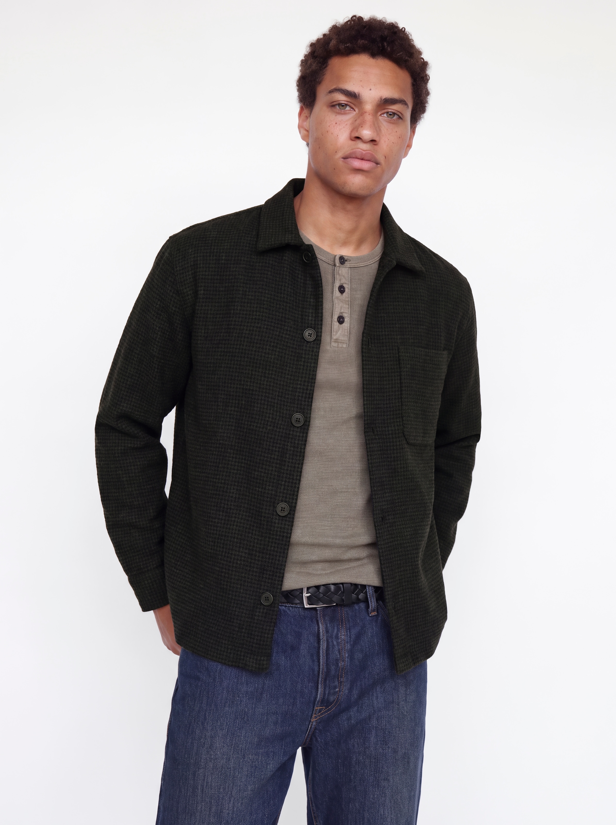Jack & Jones Chemise à manches longues »JJESOHO OLLIE OVERSHIRT LS SN« mélange de matières, coupe ample