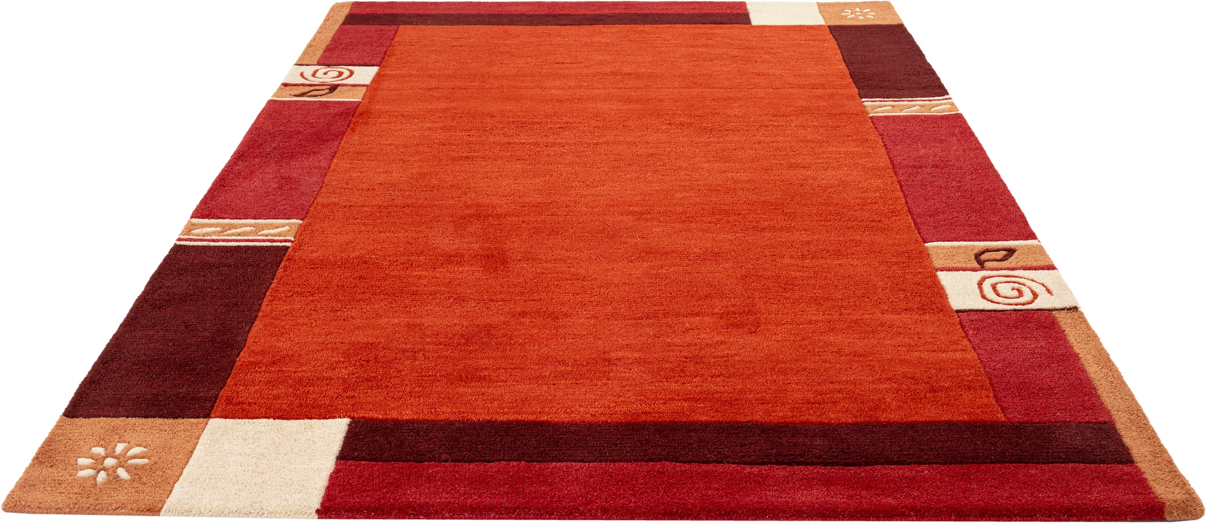 THEKO Tapis en laine »Tromso, Wolle, Handgefertigt, Bordüre mit Hoch-Tief-Effekt« Rectangulaire 15 mm Höhe Wohnzimmer, Schlafzimmer, Esszimmer