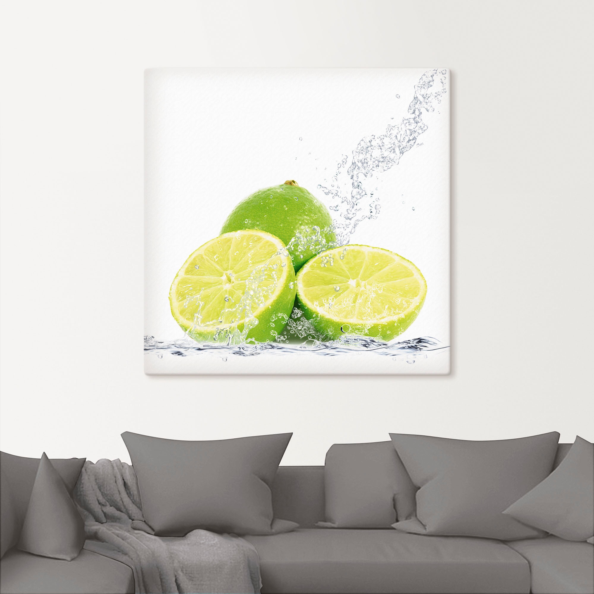 Artland Leinwandbild »Limette mit Spritzwasser« Lebensmittel 1 Stk. tlg. als Leinwandbild, Poster, Wandaufkleber in verschied. Grössen