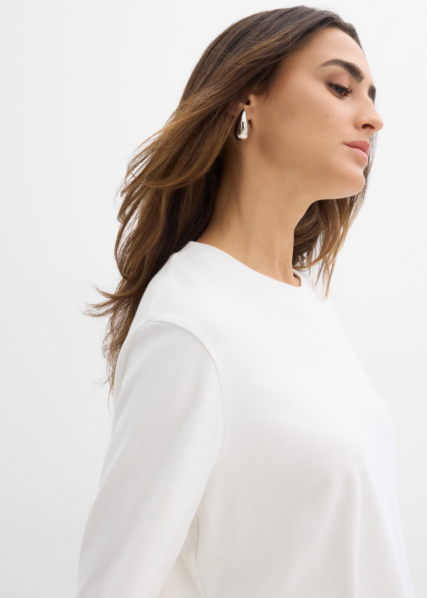 bonprix T-shirt à manches longues coupe oversize, en coton pur, style décontracté