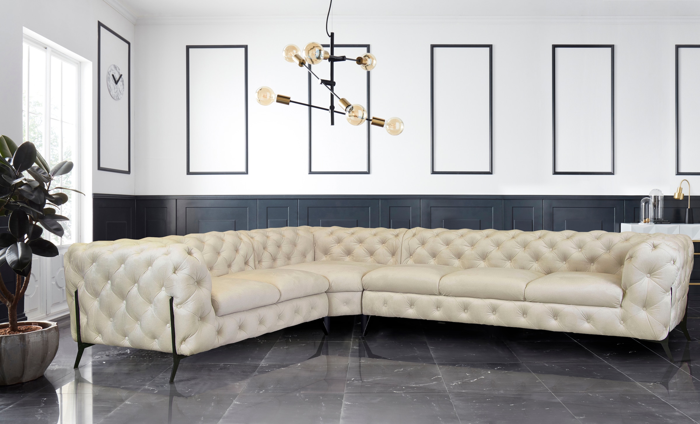 Home affaire Chesterfield-Sofa »Amaury L-Form« grosses Ecksofa, Chesterfield-Optik, Breite 323 cm, Fussfarbe wählbar