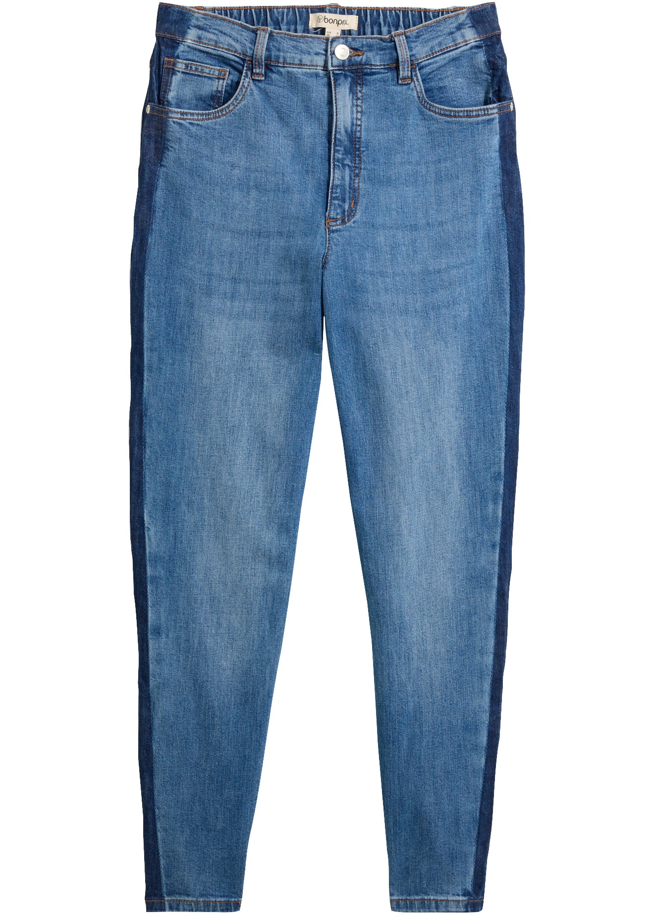 bonprix Jeans mom Taille haute, longueur raccourcie, coupe ample, en coton et élasthanne