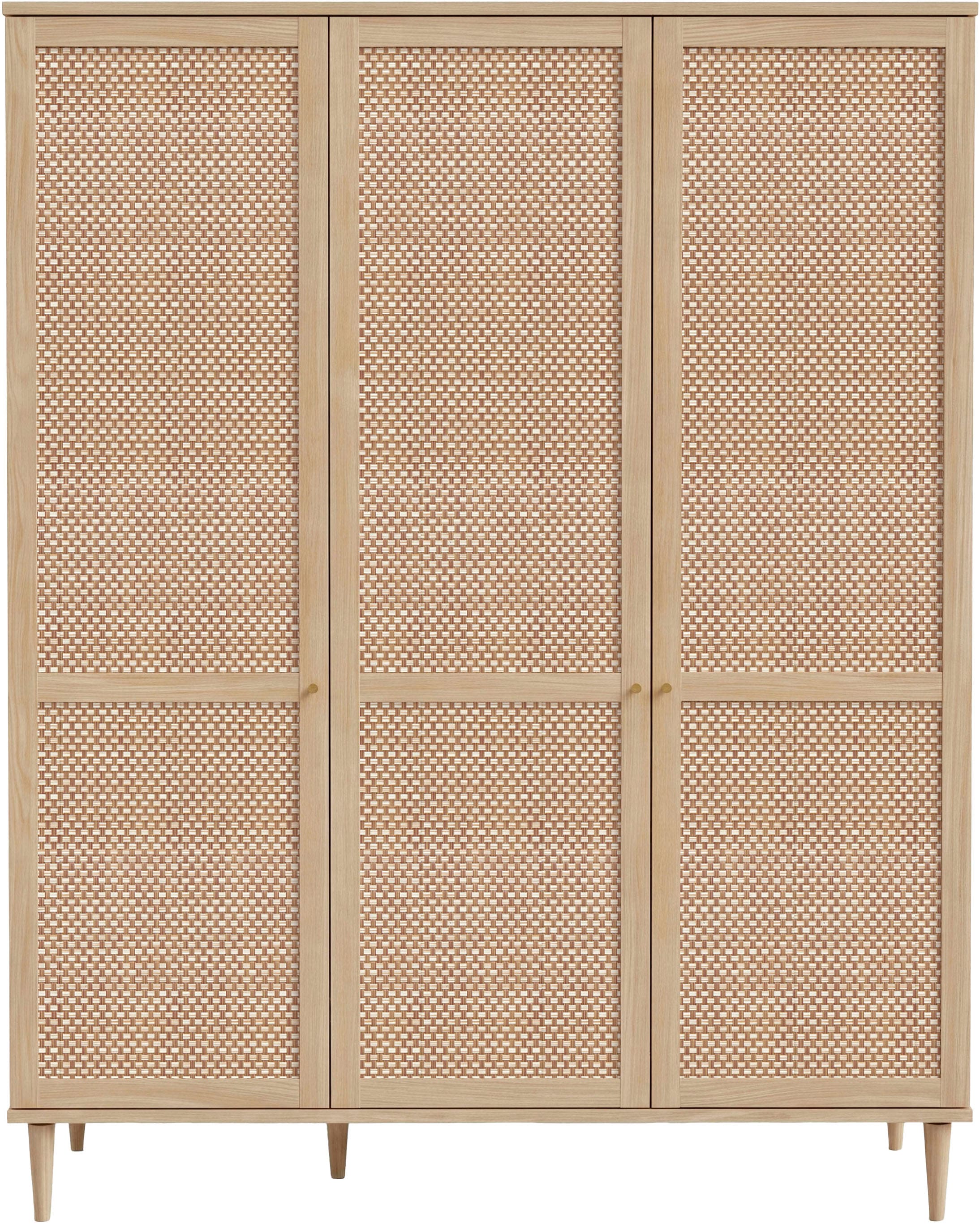 GOODproduct Kleiderschrank »ELLIAN mit Rattan, Wiener Geflechtoptik und warmem Holzdekor« Boho-Stil, Metallgriffe, Made in EU, viel Stauraum, FSC®, Vintage