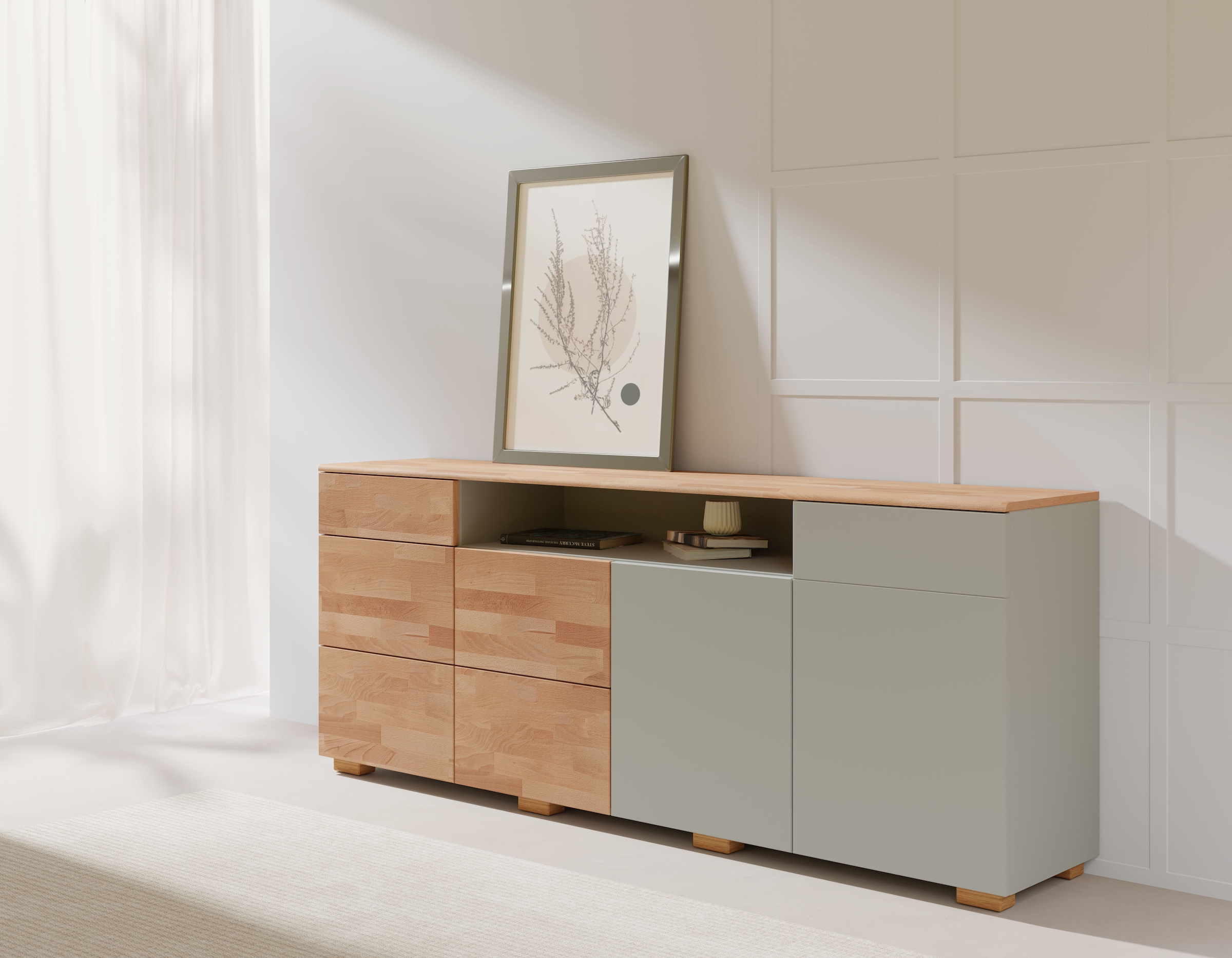 GOODproduct Sideboard »Citra teilmassiv« Breite 200cm,moderne grifflose Optik mit push to open Funktion