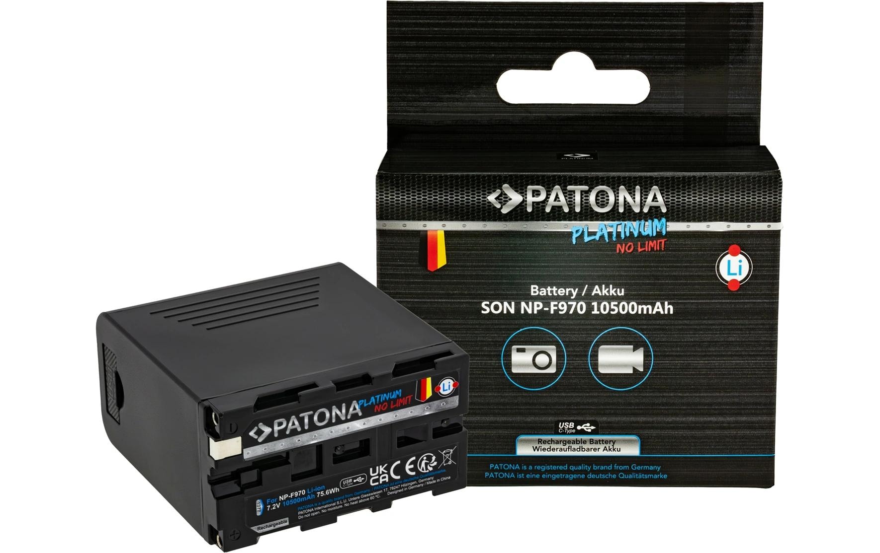   Batterie rechargeable »Patona Sony NP-F970, F960, F950 inkl. Powerbank« 10.500 mAh
