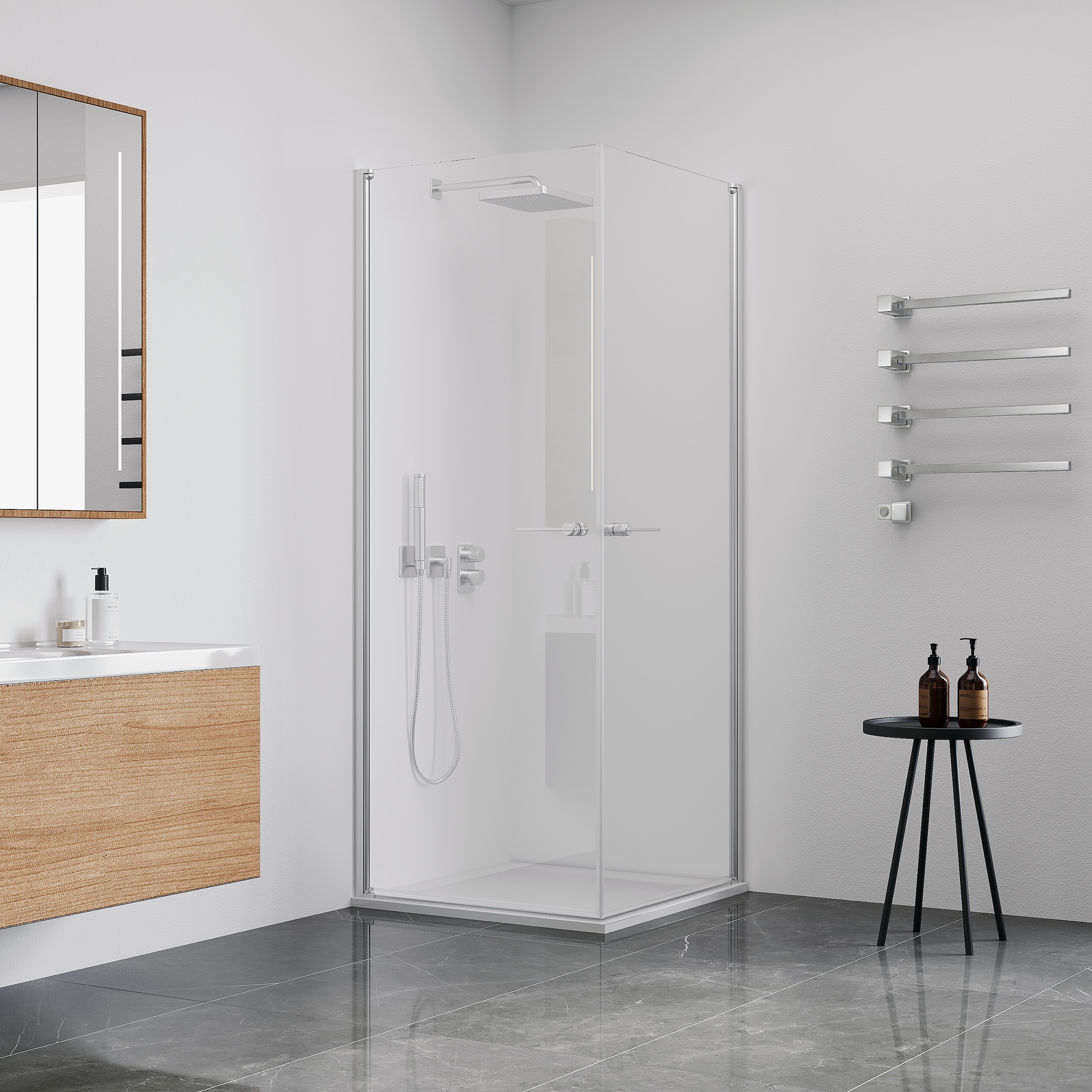 GOODproduct Douche d'angle »Firenze« design sans cadre avec poignées extravagantes, 6mm ESG