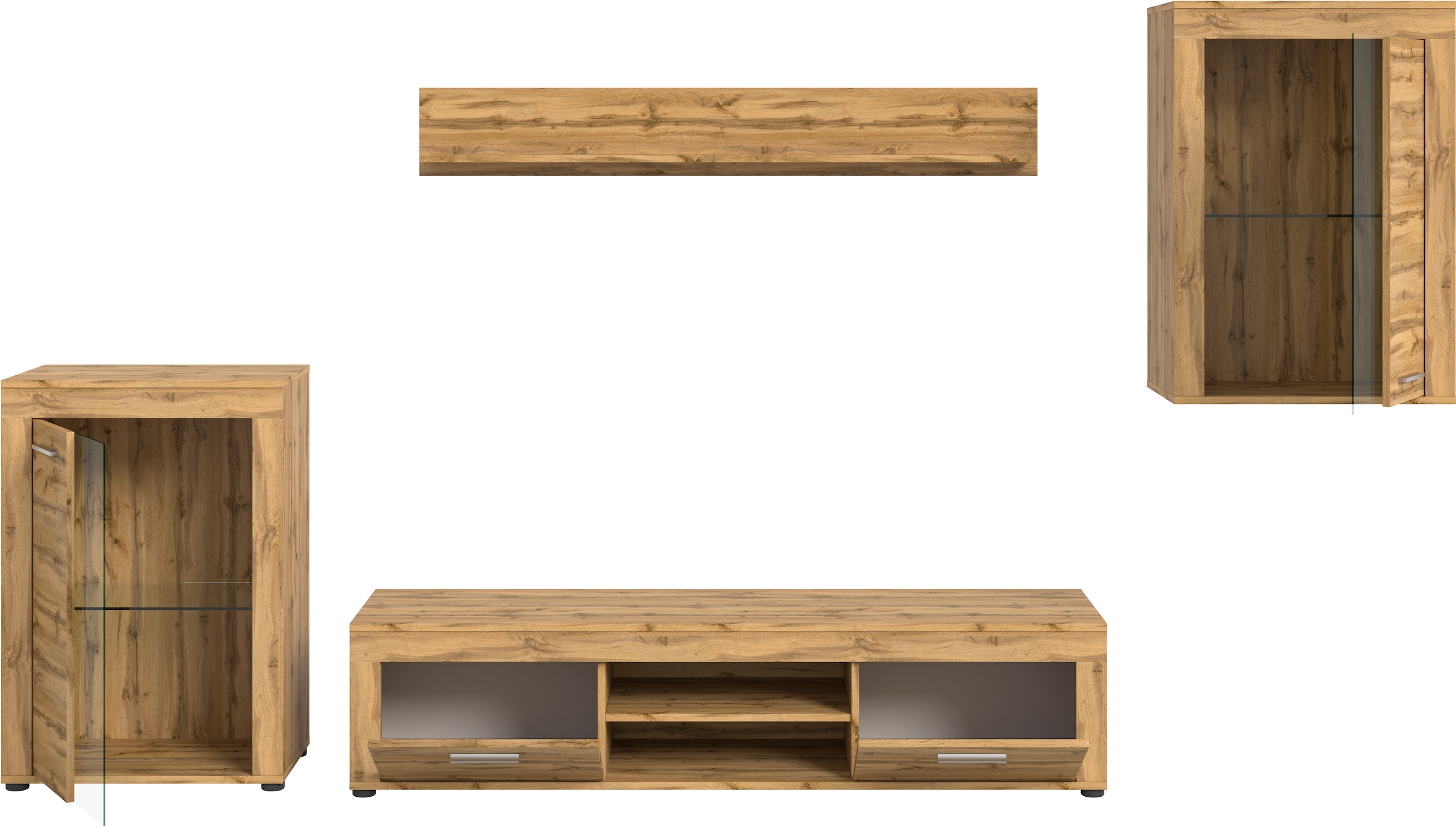 Home affaire Wohnwand »Aosta,  4-tlg., bestehend aus: 2x Vitrine, Lowboard & Wandboard« 4 Stk. tlg.